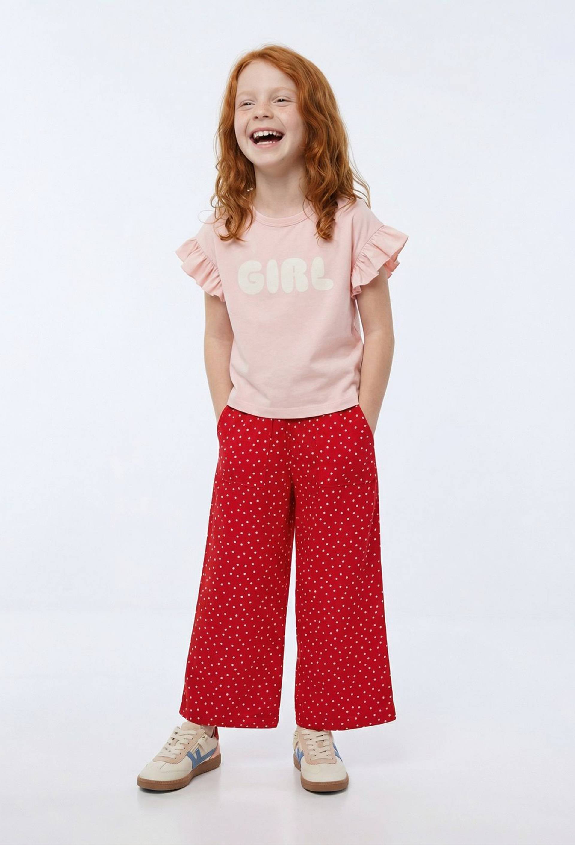 Pantalon fluide en viscose &agrave; taille &eacute;lastiqu&eacute;e, Rouge, large image number 0.0