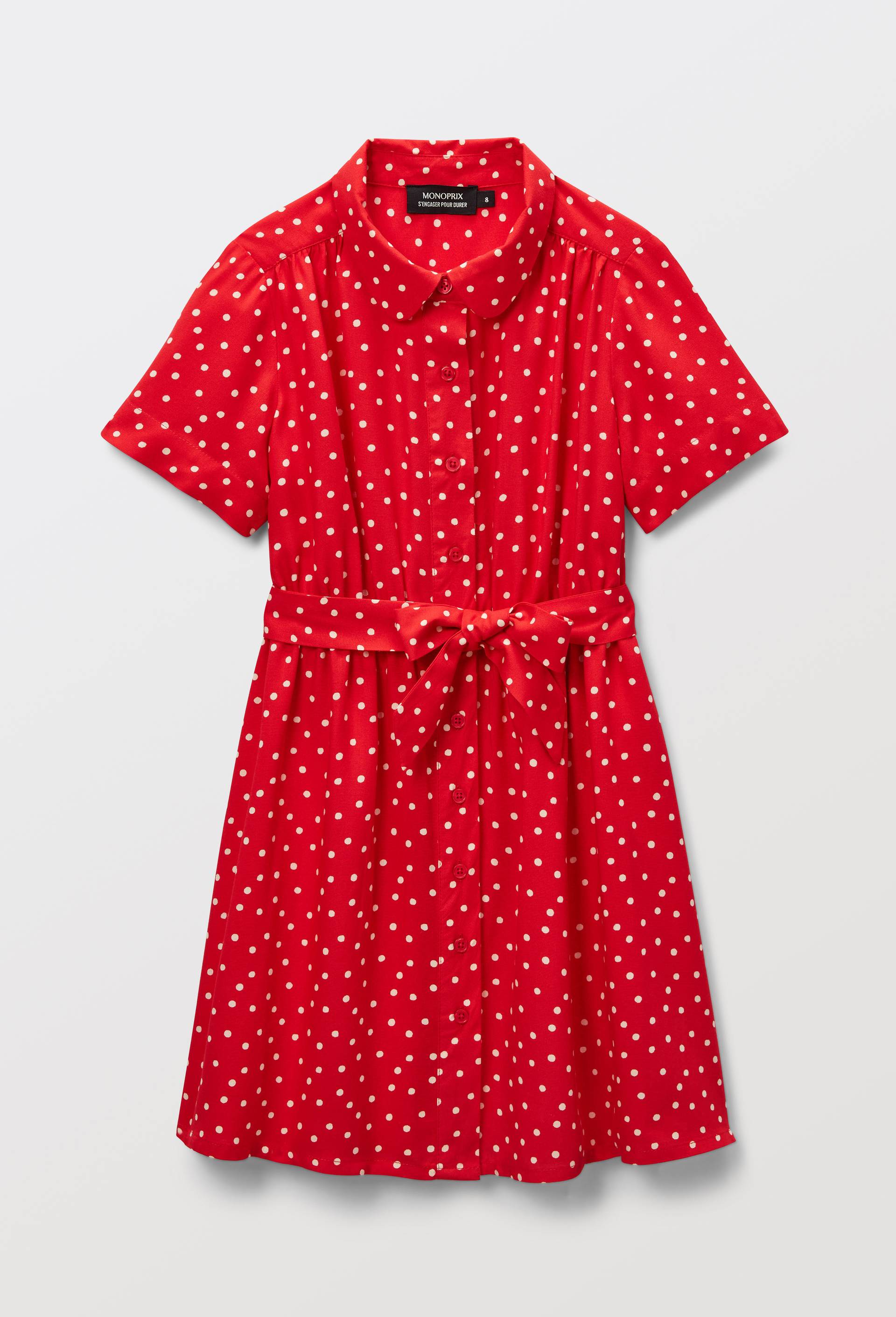 Robe manches courtes imprim&eacute;e en viscose, Rouge, large image number 1