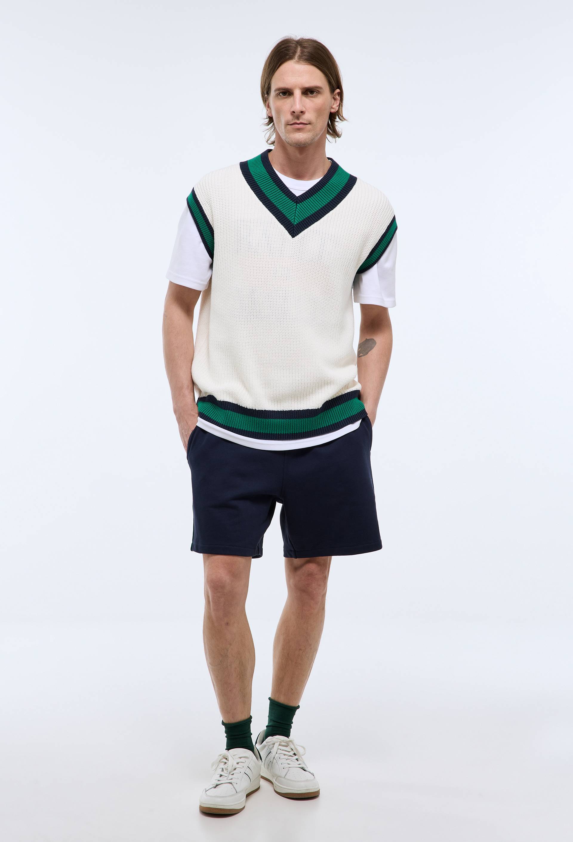 Short de tennis uni molleton en coton BIO GOTS, Bleu fonc&eacute;, large image number 0