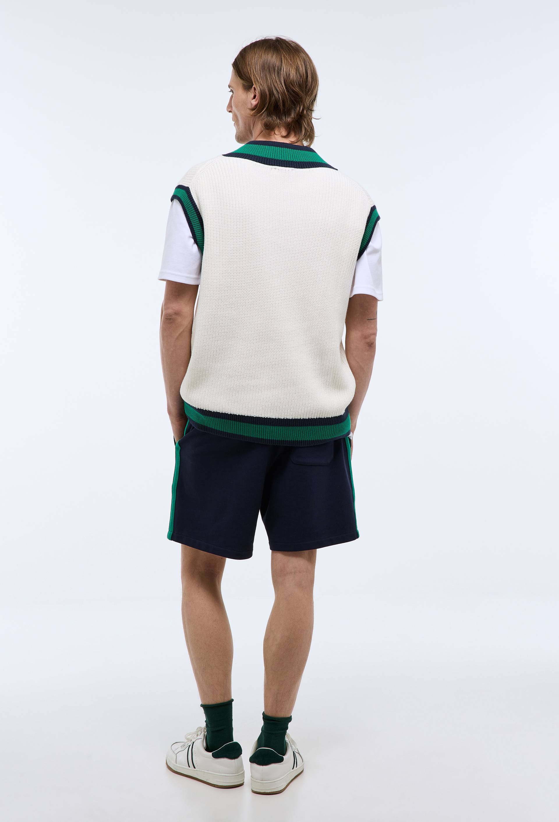 Short de tennis uni molleton en coton BIO GOTS, Bleu fonc&eacute;, large image number 2.0