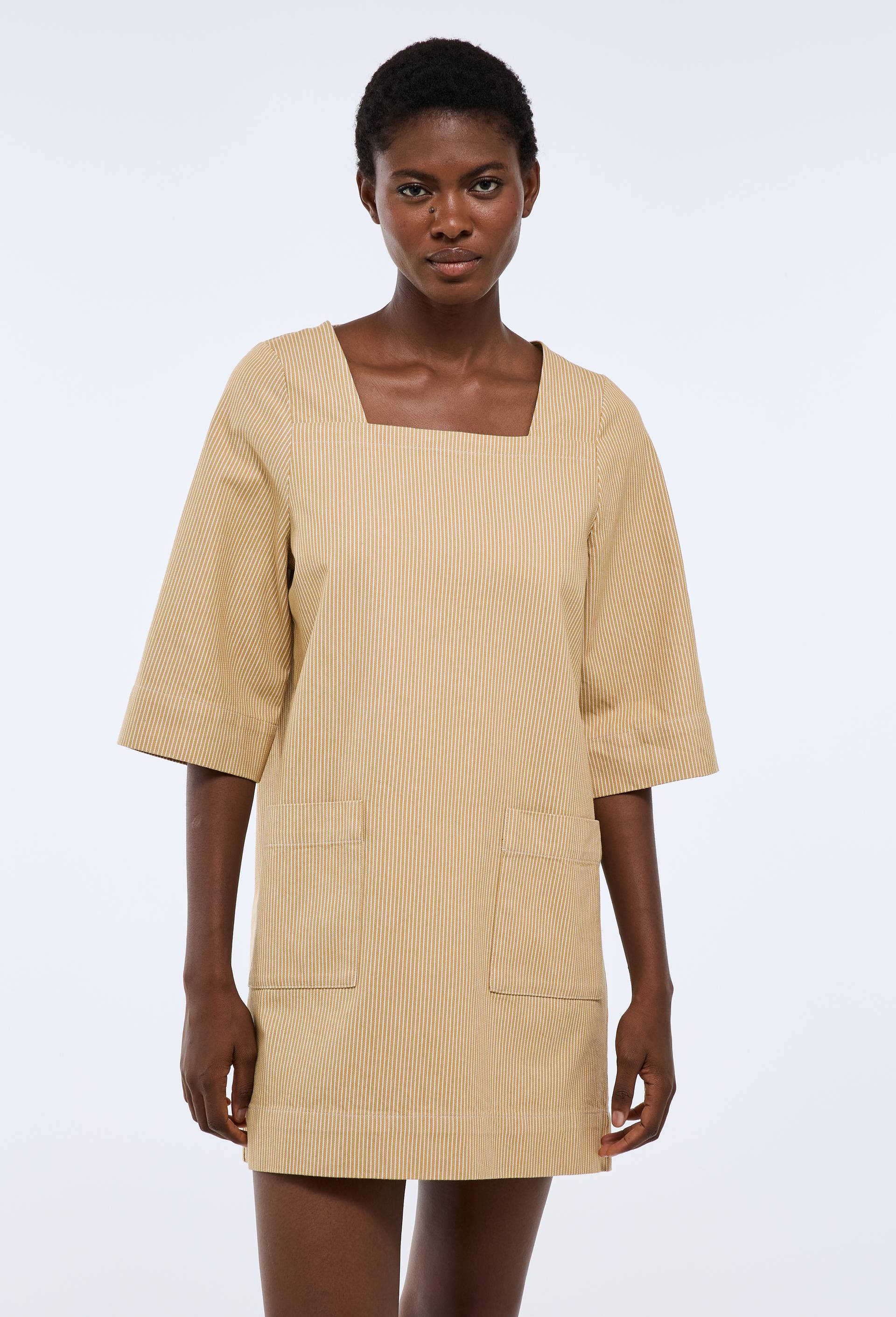Robe courte ray&eacute;e en coton BIO GOTS, Beige, large image number 0