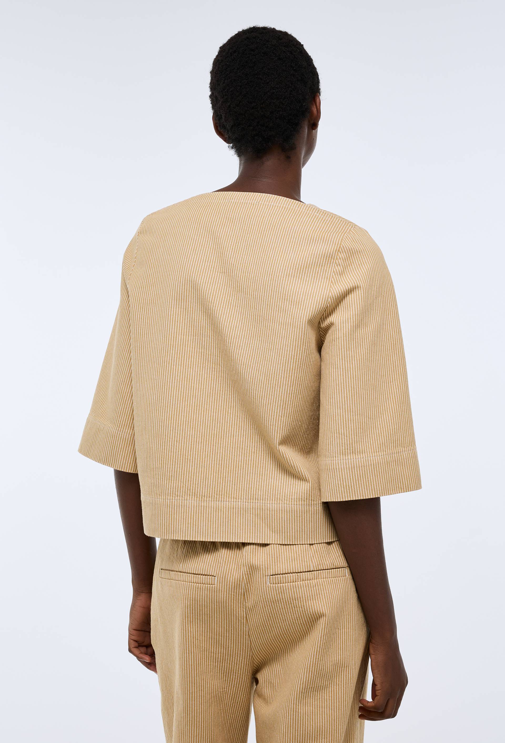 Top manches trois quarts ray&eacute; en coton BIO GOTS, Beige, large image number 1.0