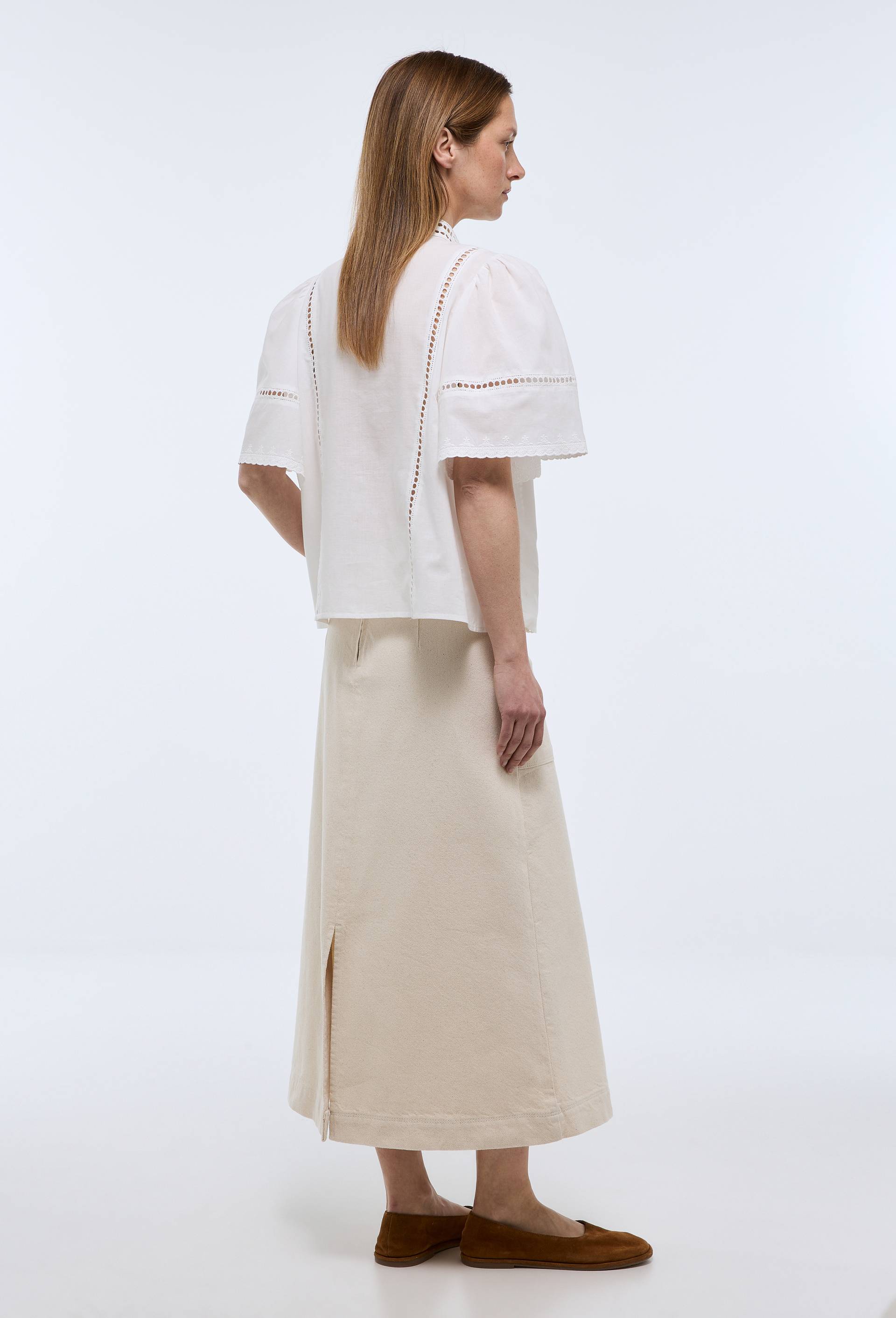 Jupe midi denim en coton, Ecru, large image number 1