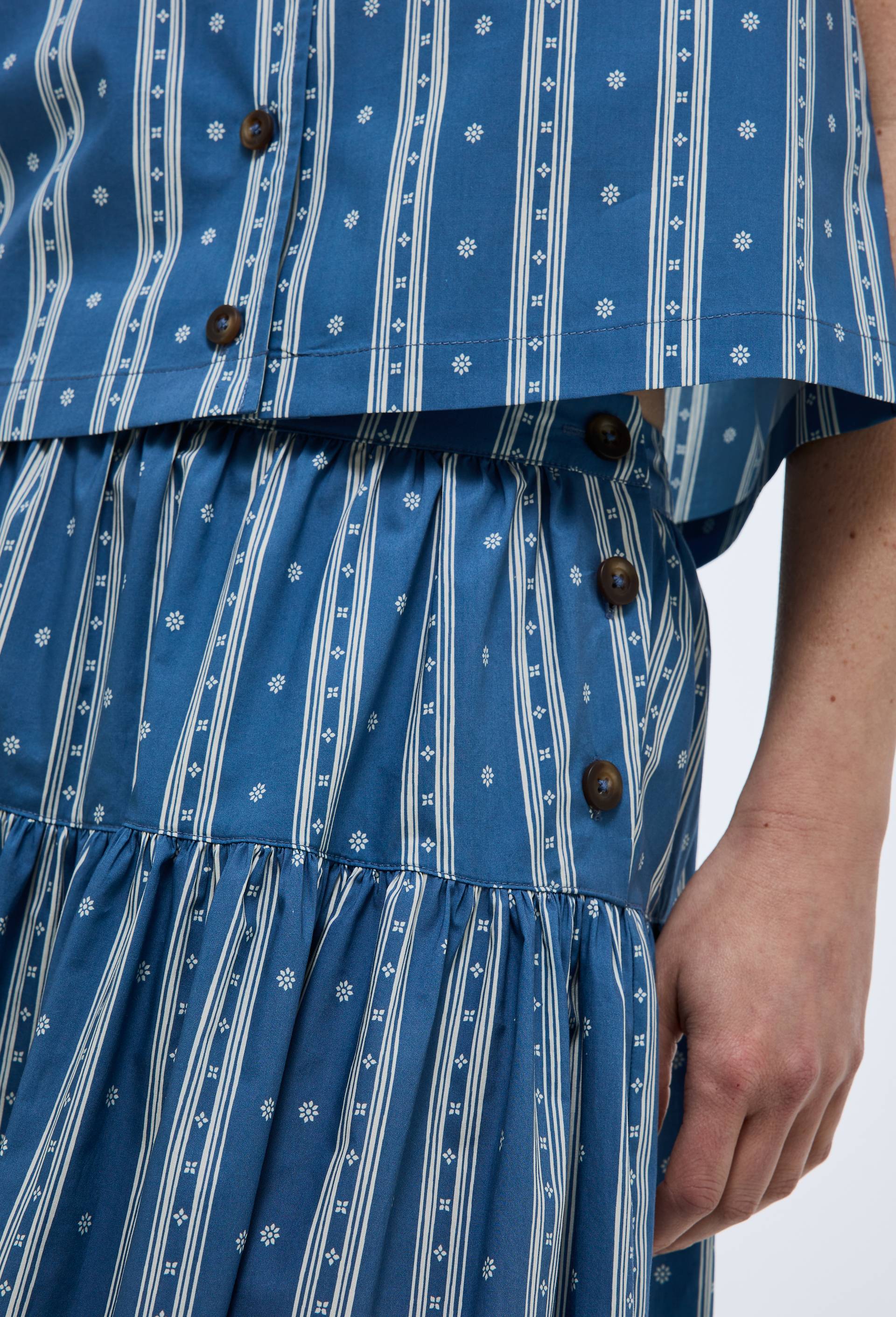 Jupe midi imprim&eacute;e en coton, Bleu, large image number 1