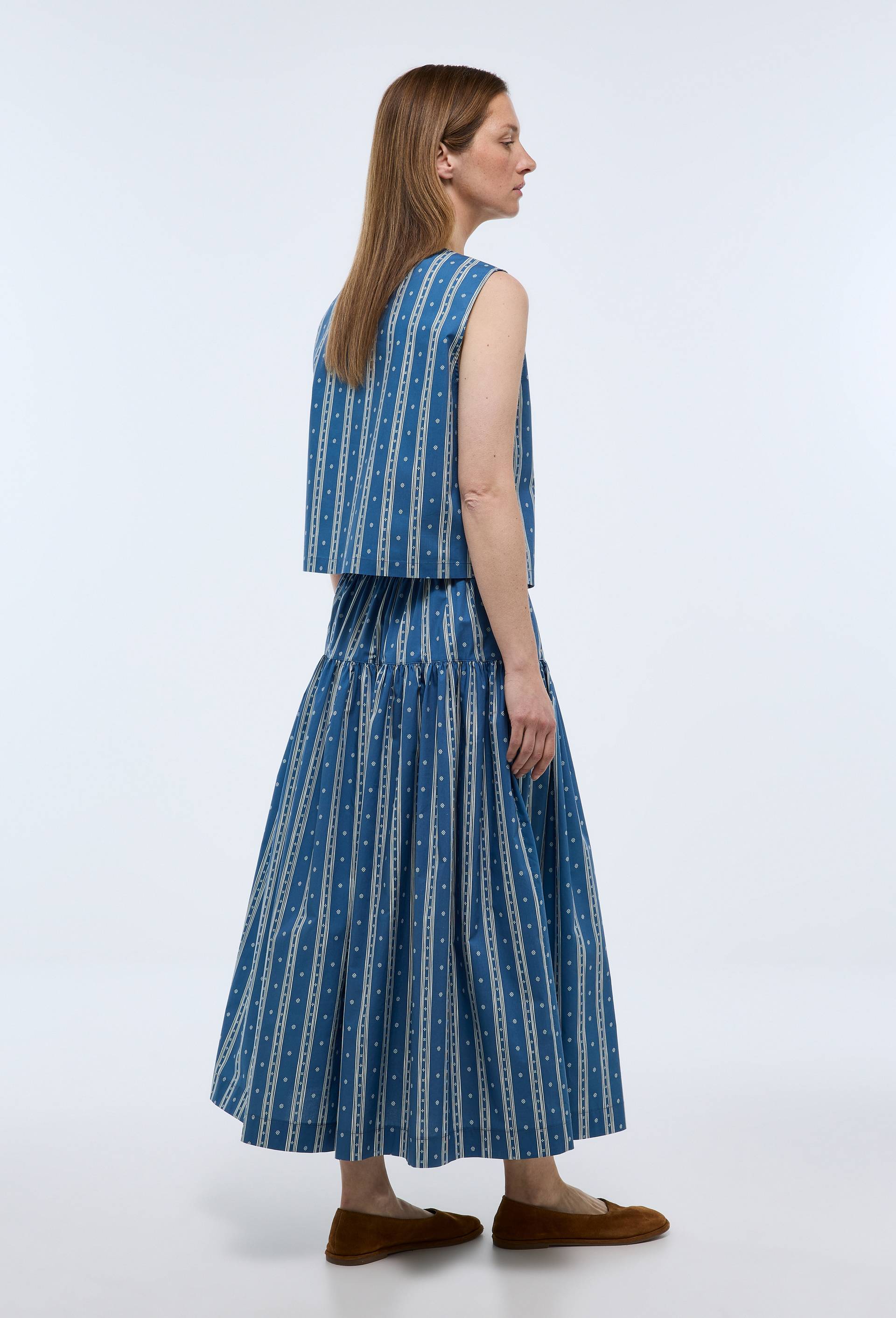 Jupe midi imprim&eacute;e en coton, Bleu, large image number 2