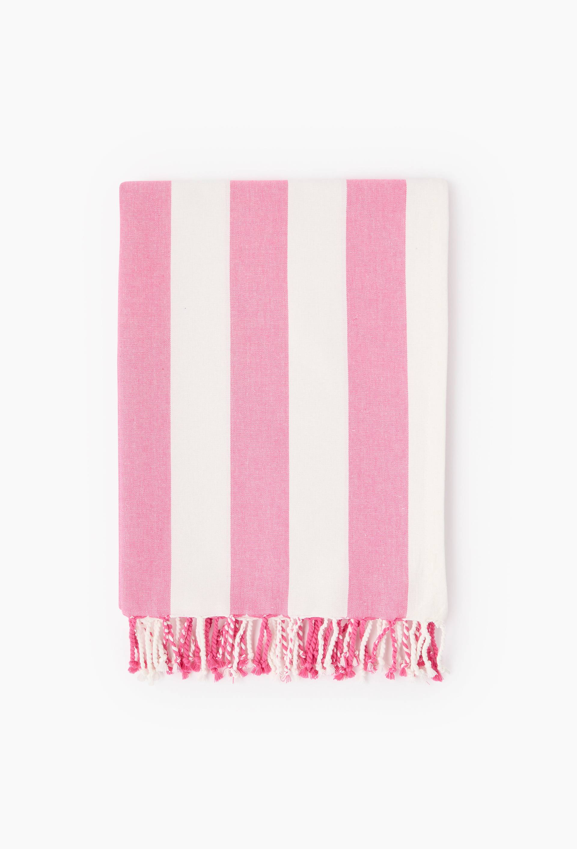 Fouta simple ray&eacute;e, 90x160cm, 100% coton bio, Rose, large image number 0