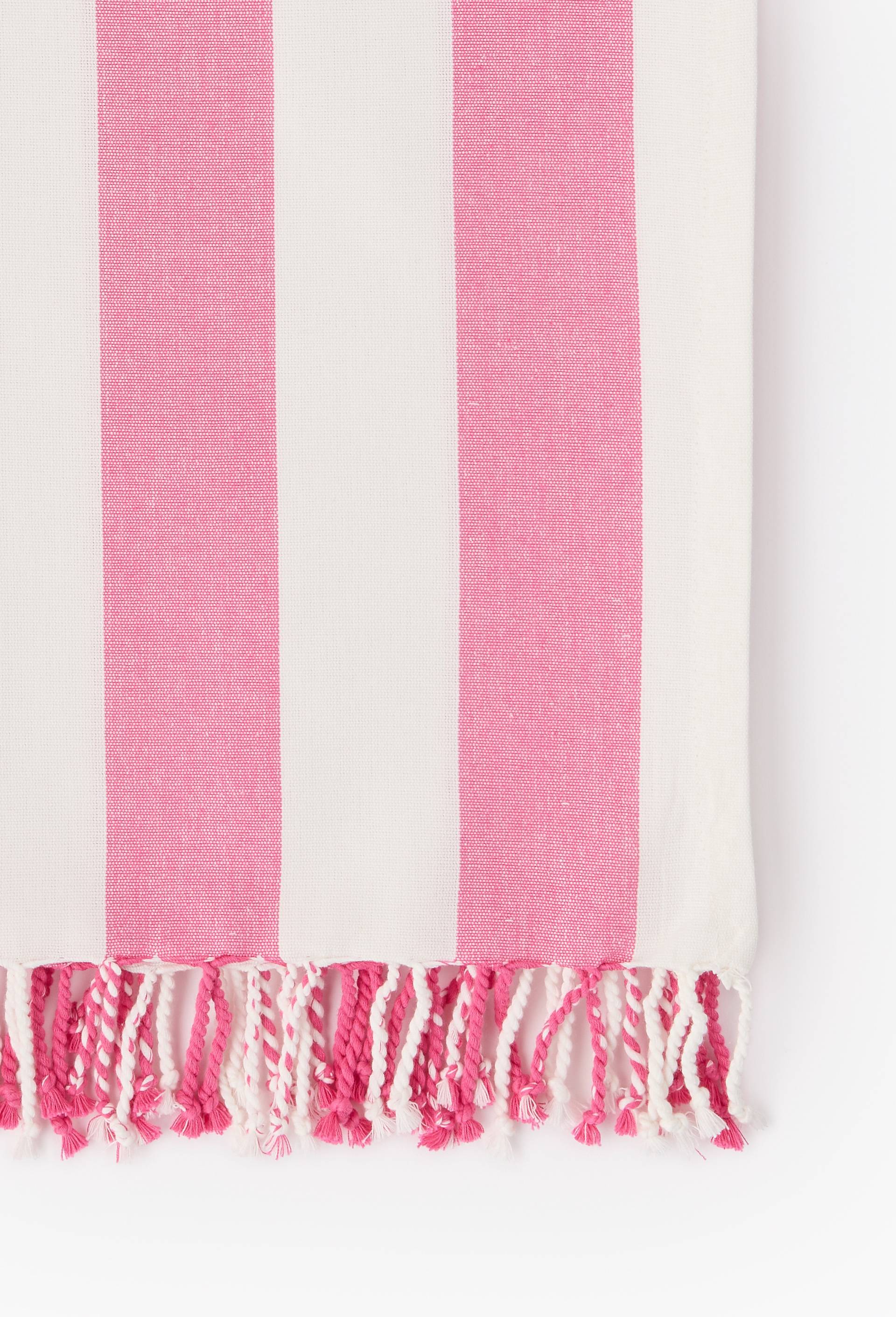 Fouta simple ray&eacute;e, 90x160cm, 100% coton bio, Rose, large image number 1.0