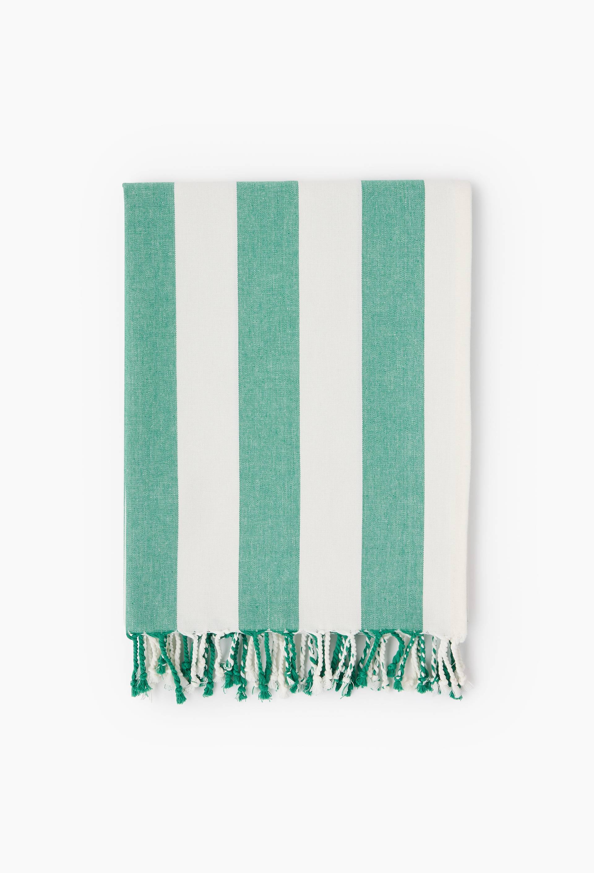 Fouta simple ray&eacute;e, 90x160cm, 100% coton bio, Vert fonc&eacute;, large image number 0