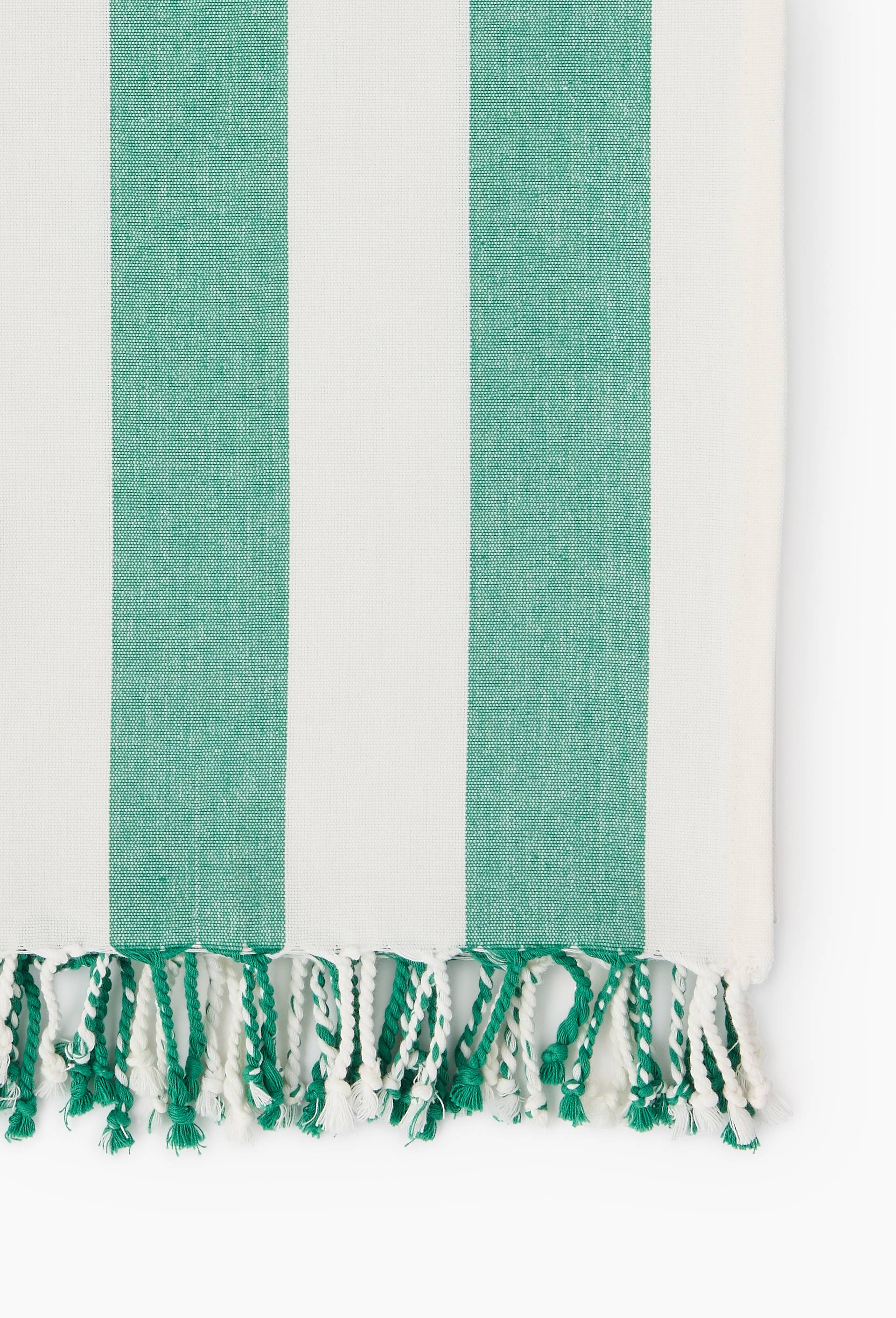 Fouta simple ray&eacute;e, 90x160cm, 100% coton bio, Vert fonc&eacute;, large image number 1.0