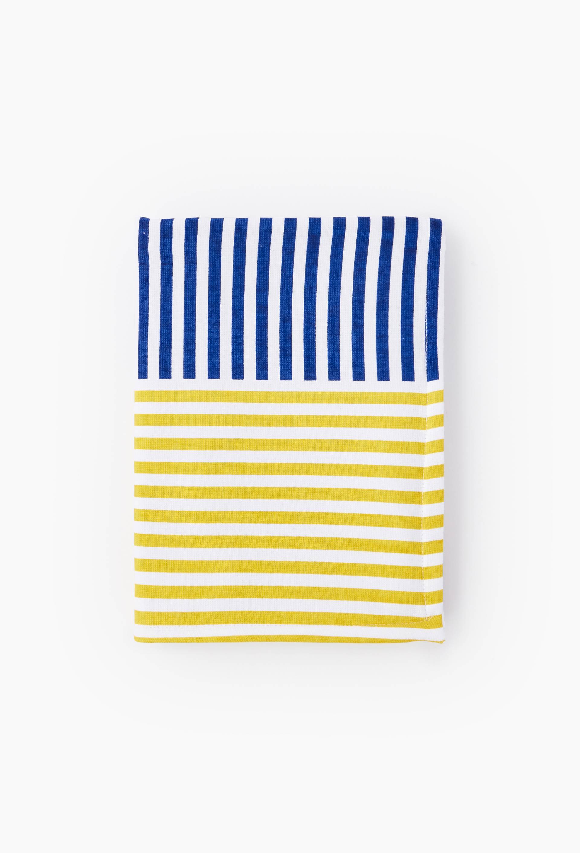 Fouta ray&eacute; enfant, 70x140cm, 100% coton bio, Bleu, large image number 0