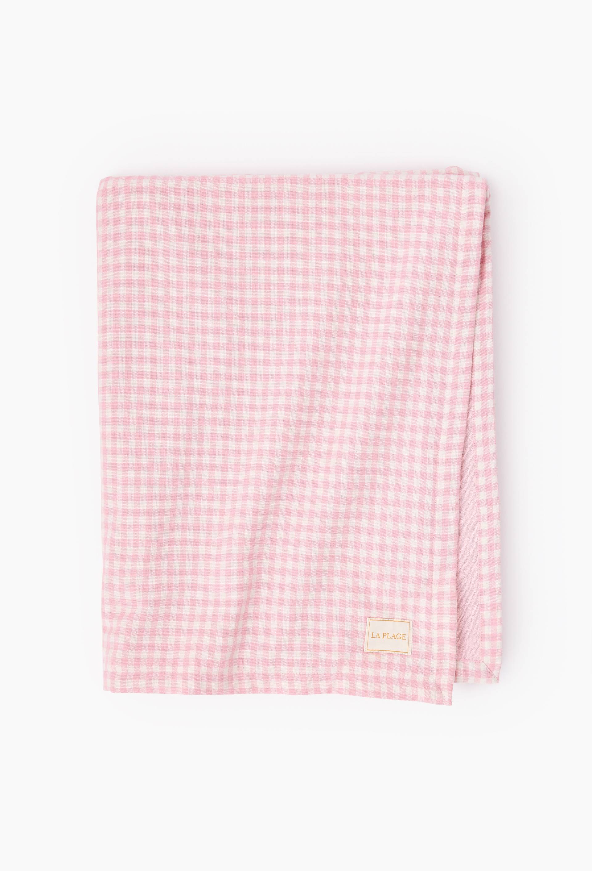 Fouta doubl&eacute;e imprim&eacute;, 100x180cm. Ext&eacute;rieur en coton issu de l'agriculture biologique, Rose, large image number 0.0