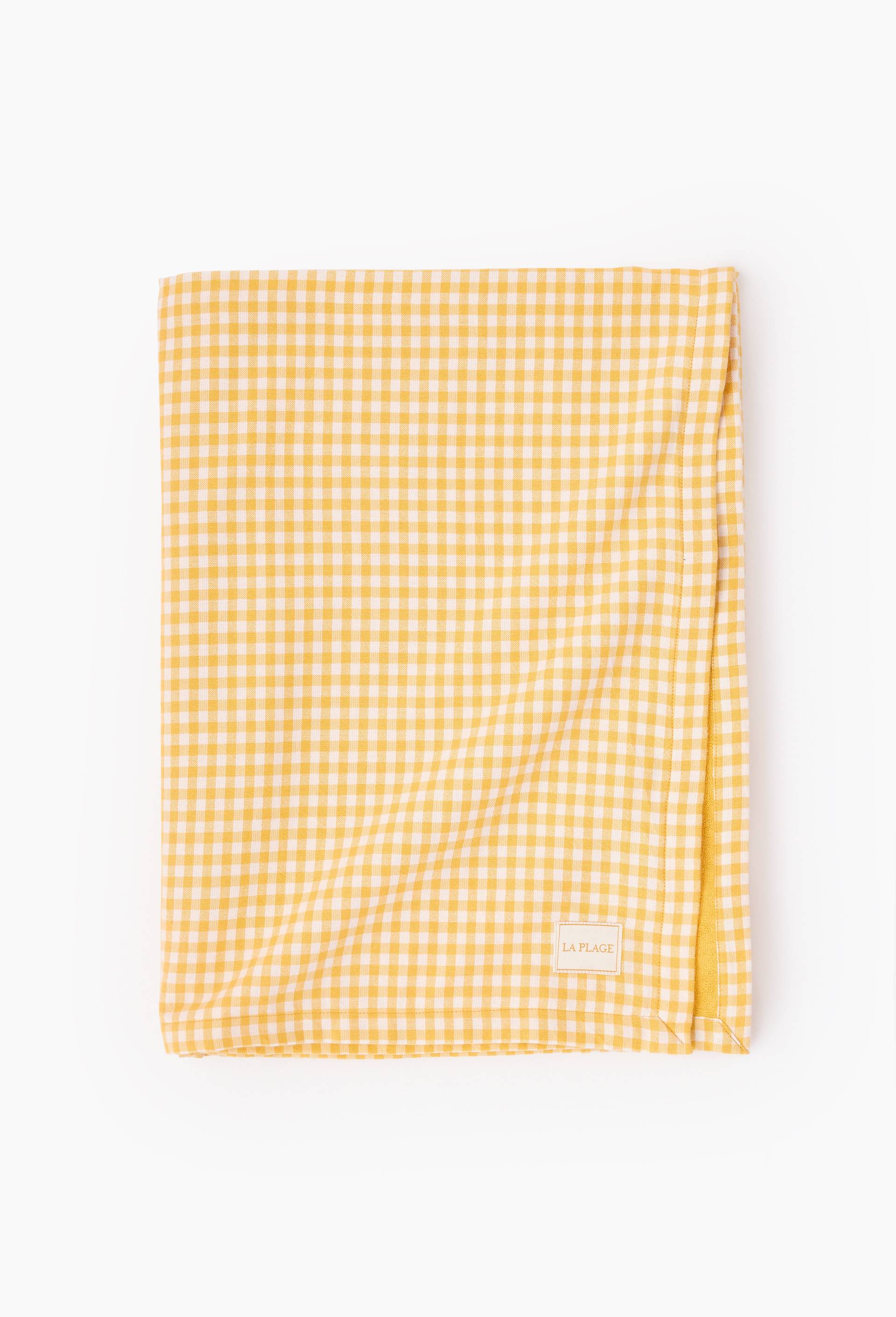 Fouta doubl&eacute;e imprim&eacute;, 100x180cm. Ext&eacute;rieur en coton issu de l'agriculture biologique, Jaune, large image number 0.0