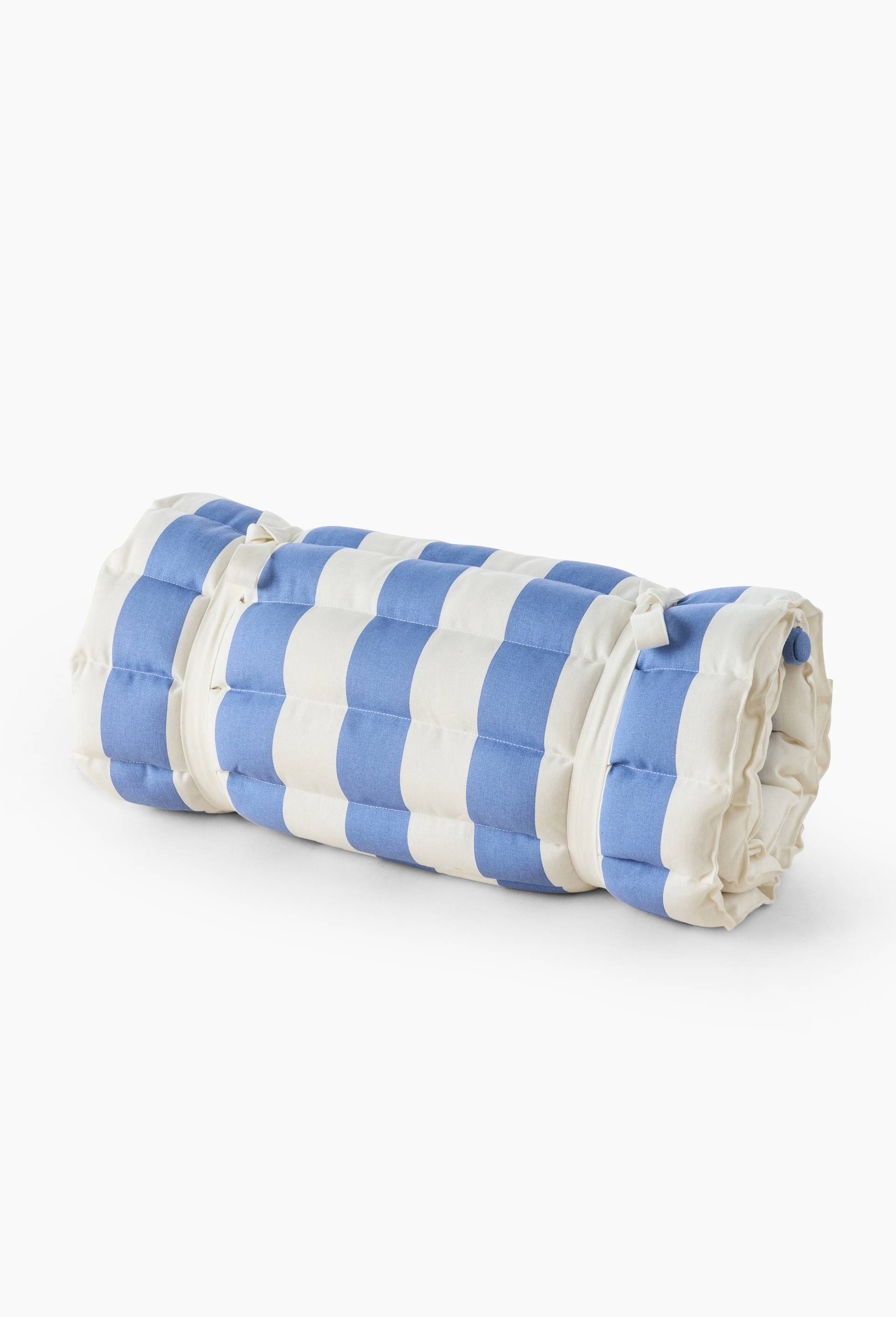 Matelas &agrave; rouler avec coussin imprim&eacute; rayures, 60x180cm, 100% coton, Bleu, large image number 0.0