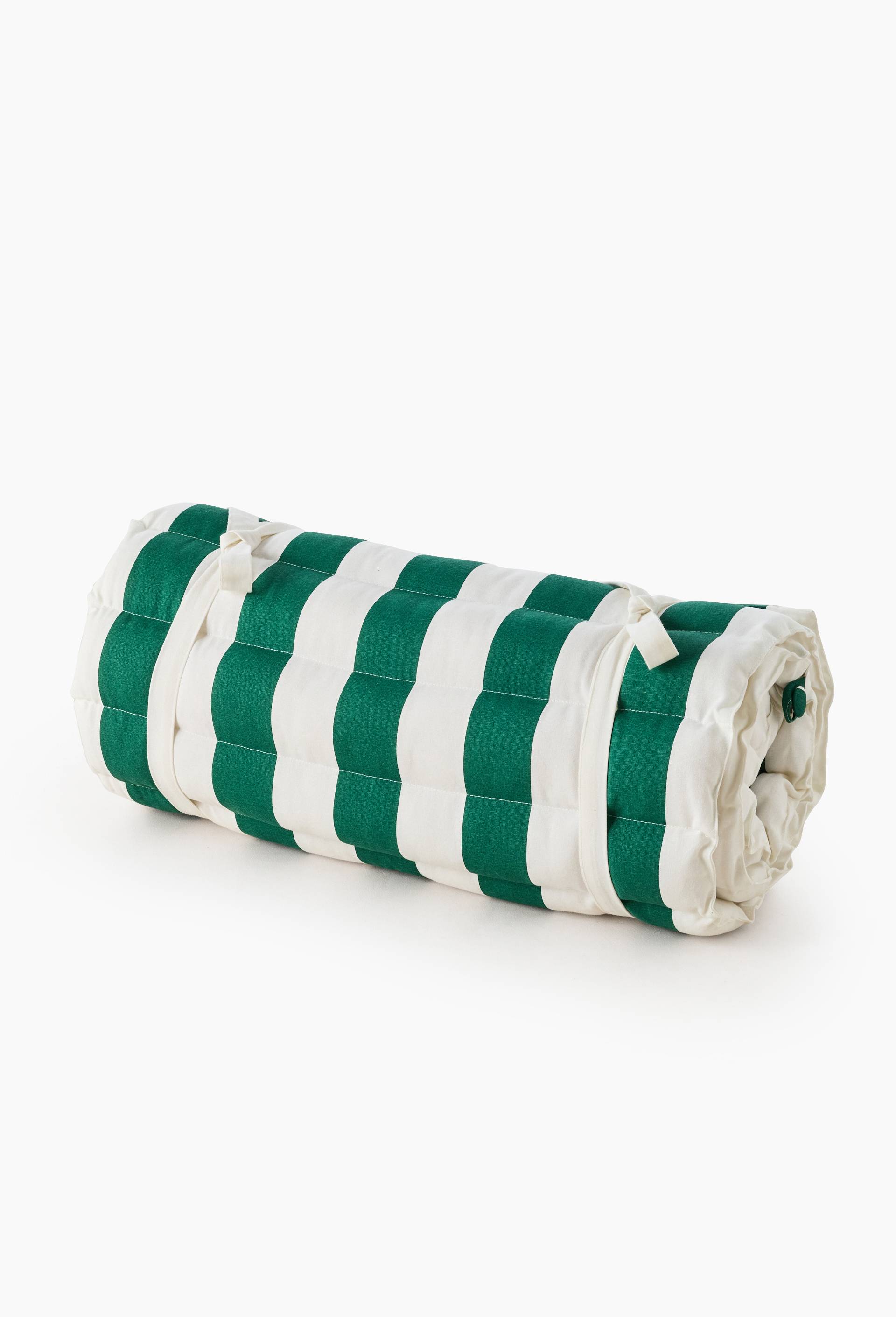 Matelas &agrave; rouler avec coussin imprim&eacute; rayures, 60x180cm, 100% coton, Vert fonc&eacute;, large image number 0