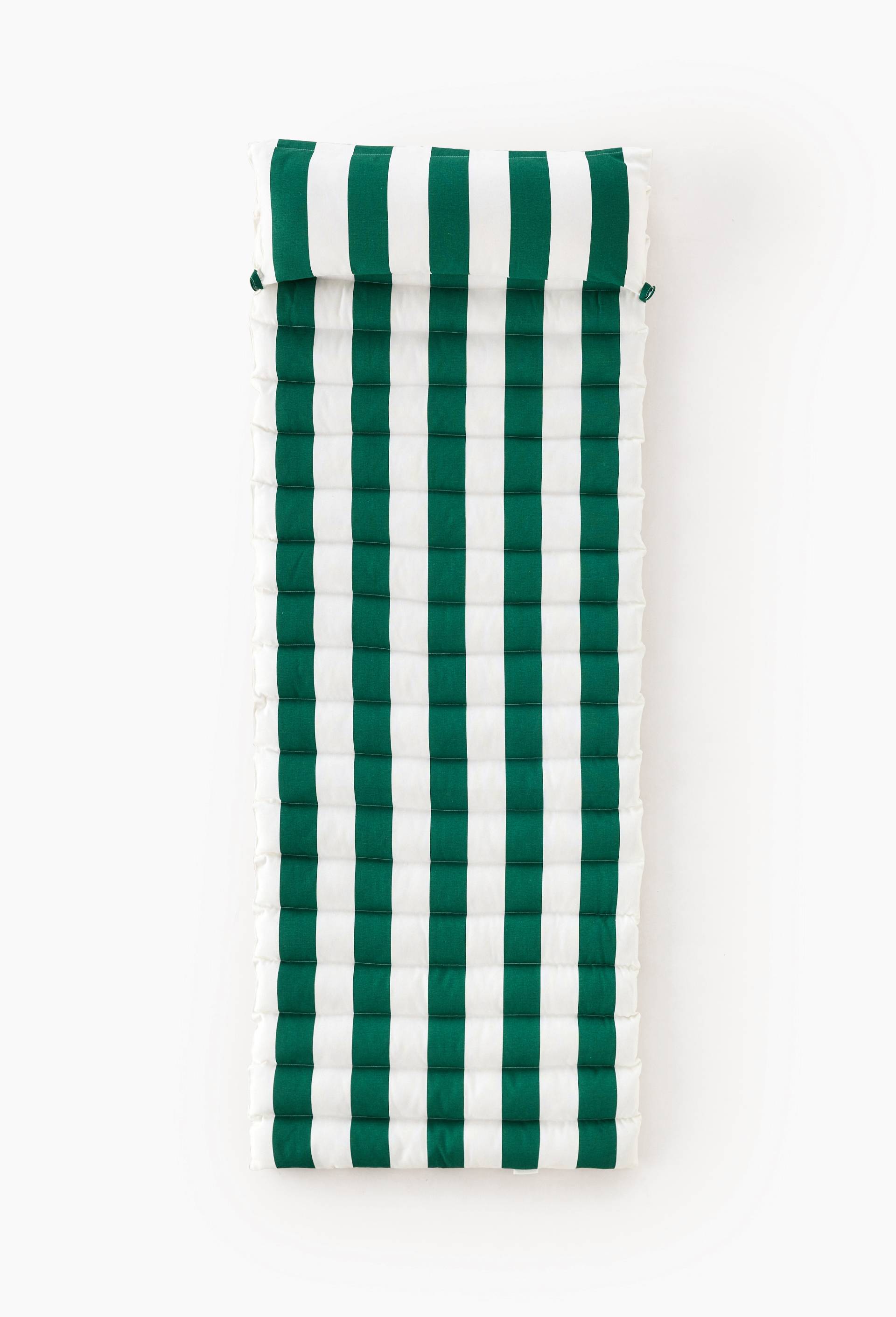 Matelas &agrave; rouler avec coussin imprim&eacute; rayures, 60x180cm, 100% coton, Vert fonc&eacute;, large image number 1