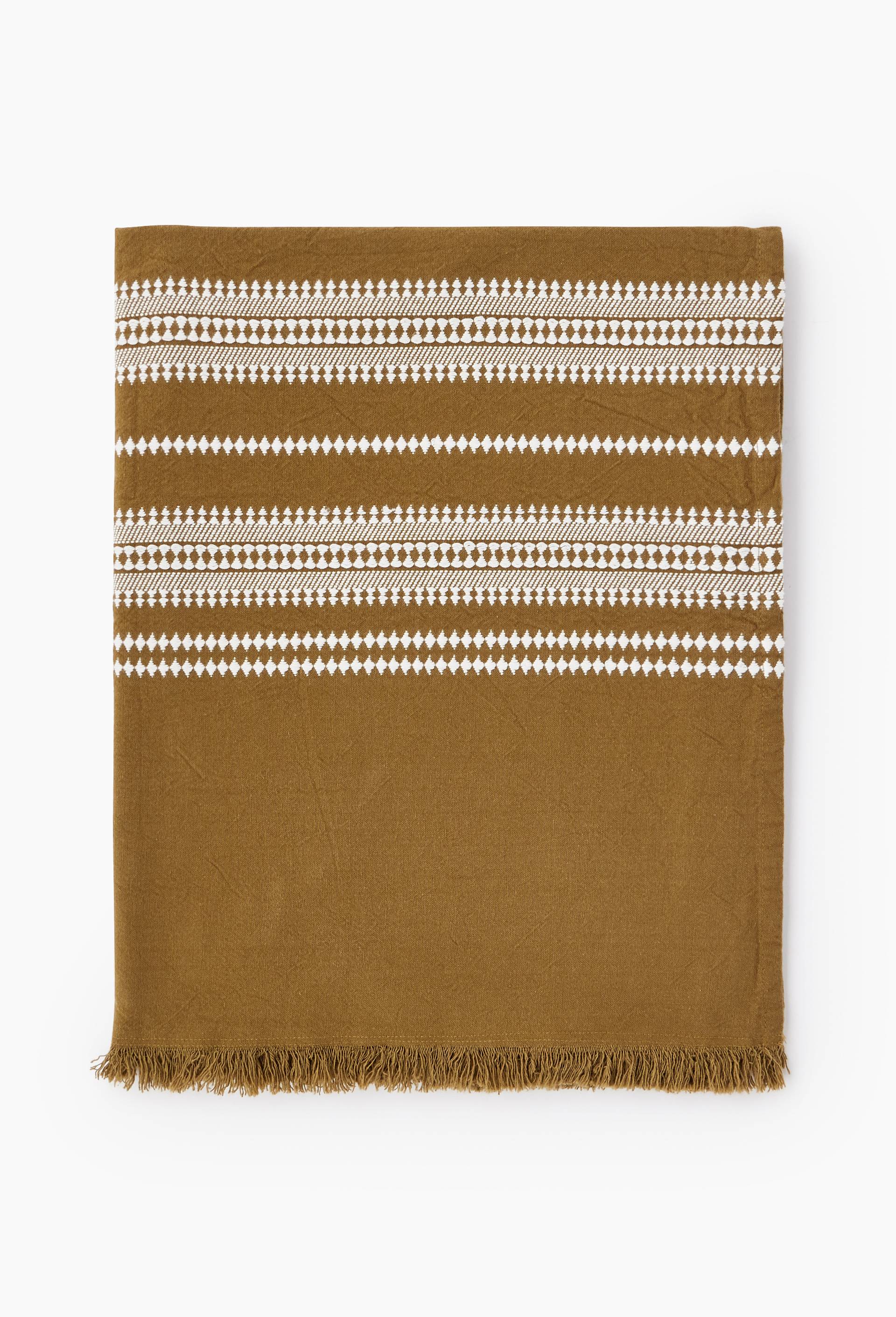 Fouta brod&eacute;e avec franges , 100x180cm, 100% coton bio, Vert fonc&eacute;, large image number 0