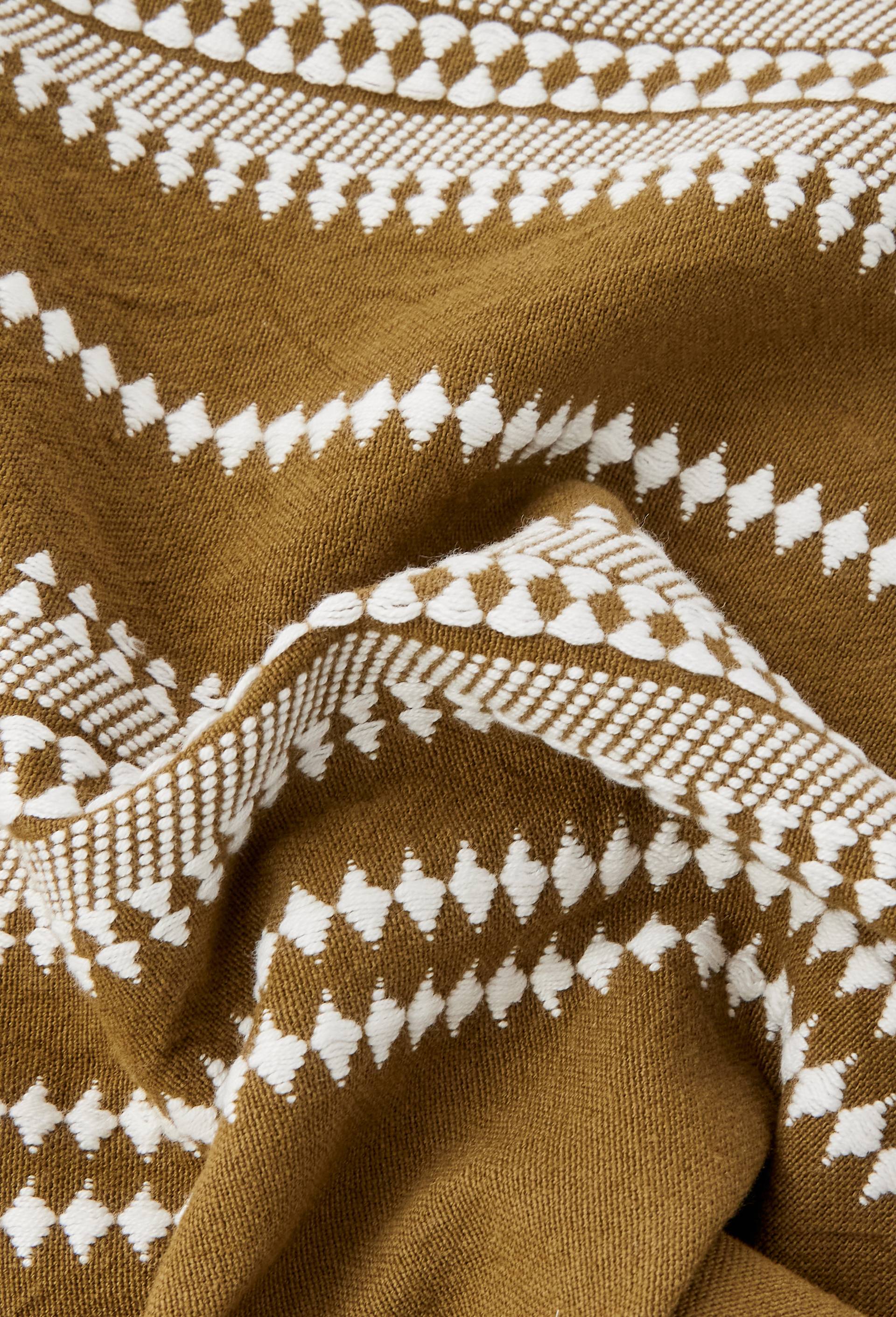Fouta brod&eacute;e avec franges , 100x180cm, 100% coton bio, Vert fonc&eacute;, large image number 1.0