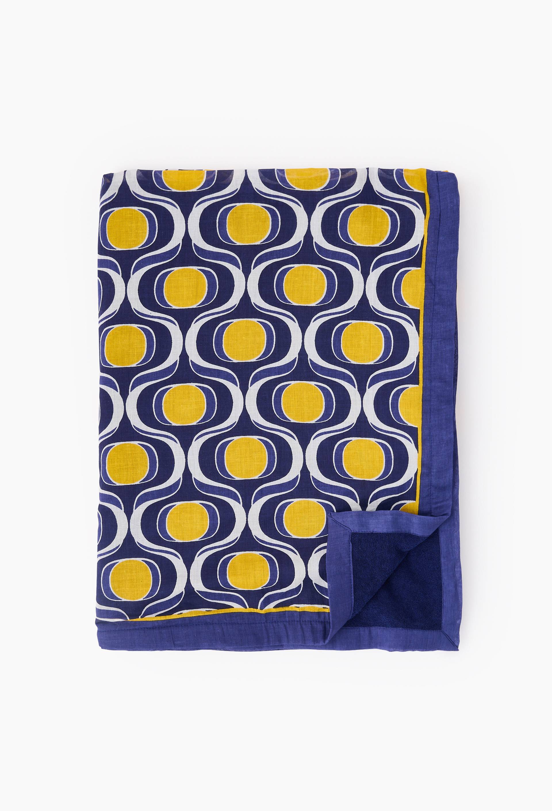 Fouta doubl&eacute;e imprim&eacute;, 100x180cm. Ext&eacute;rieur en coton issu de l'agriculture biologique et doublure en &eacute;ponge, Bleu, large image number 0