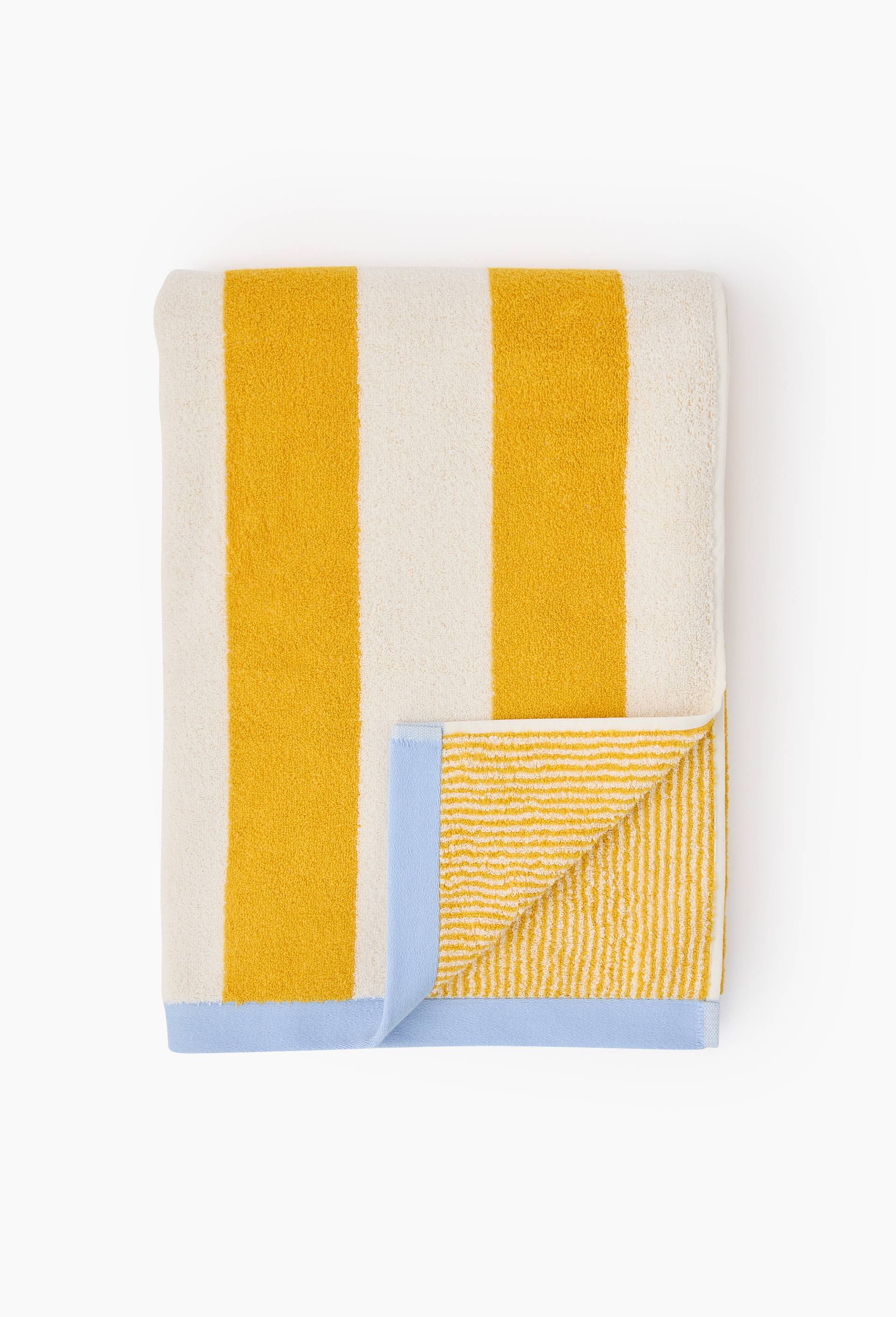 Drap de plage en jacquard ray&eacute;, 100x180cm, 100% coton bio, Jaune, large image number 0