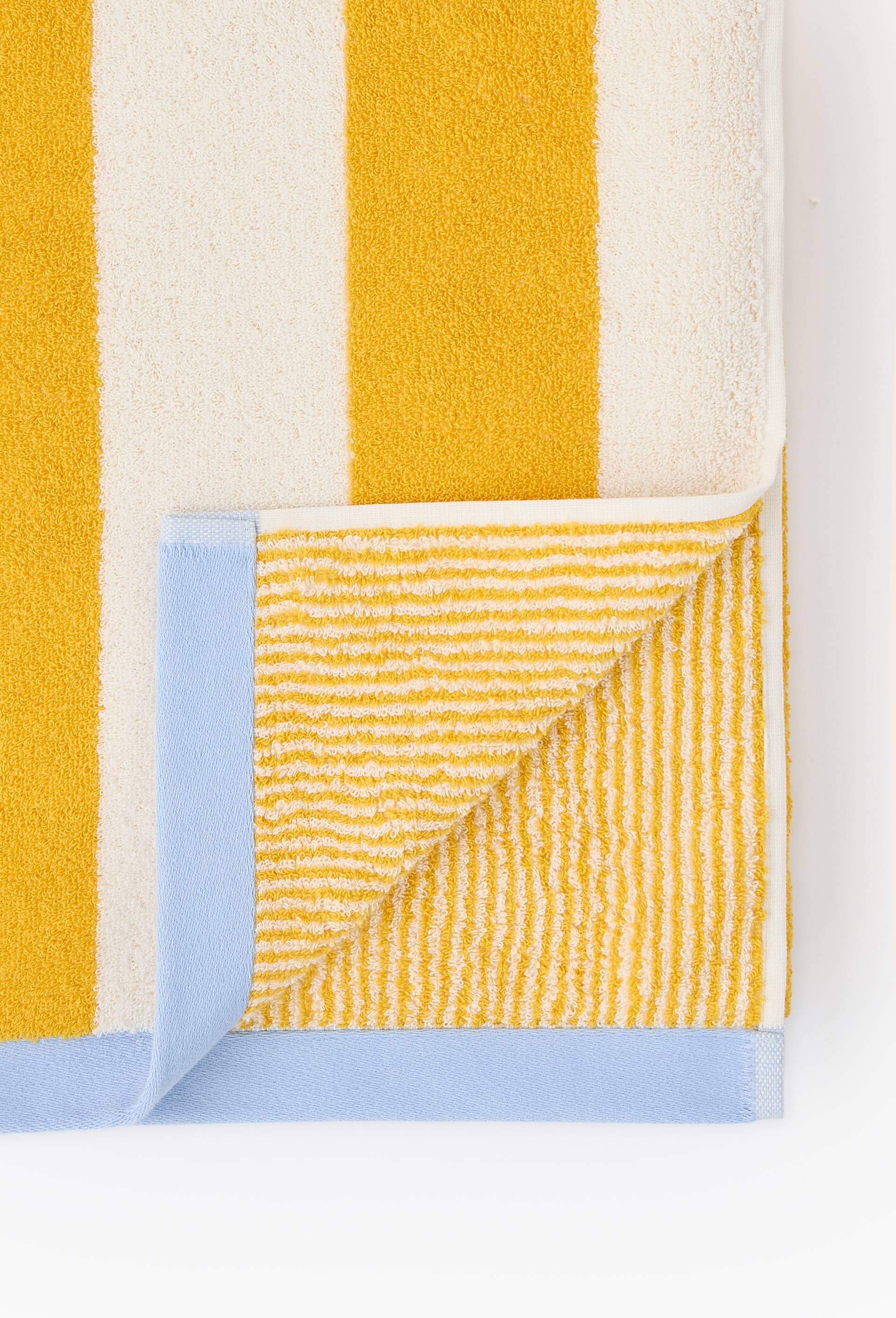 Drap de plage en jacquard ray&eacute;, 100x180cm, 100% coton bio, Jaune, large image number 1