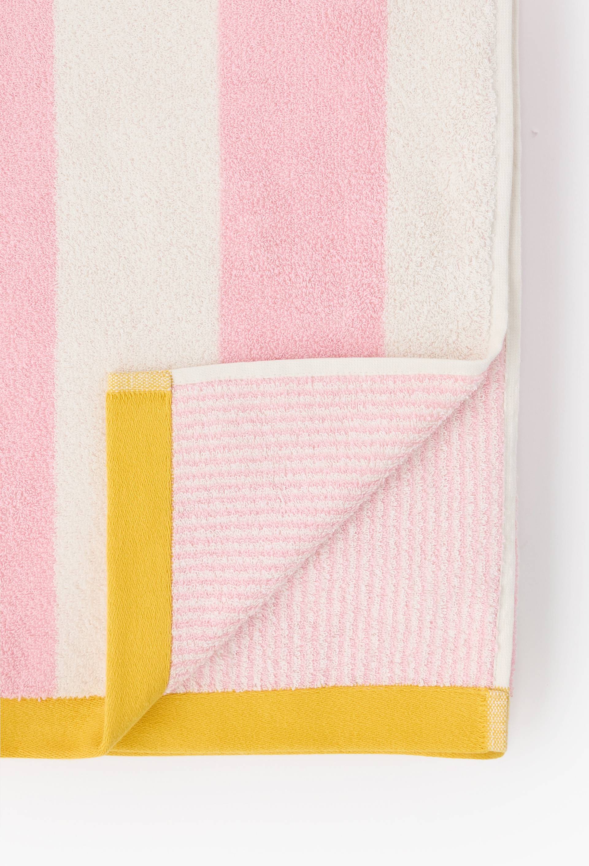 Drap de plage en jacquard ray&eacute;, 100x180cm, 100% coton bio, Rose, large image number 1.0