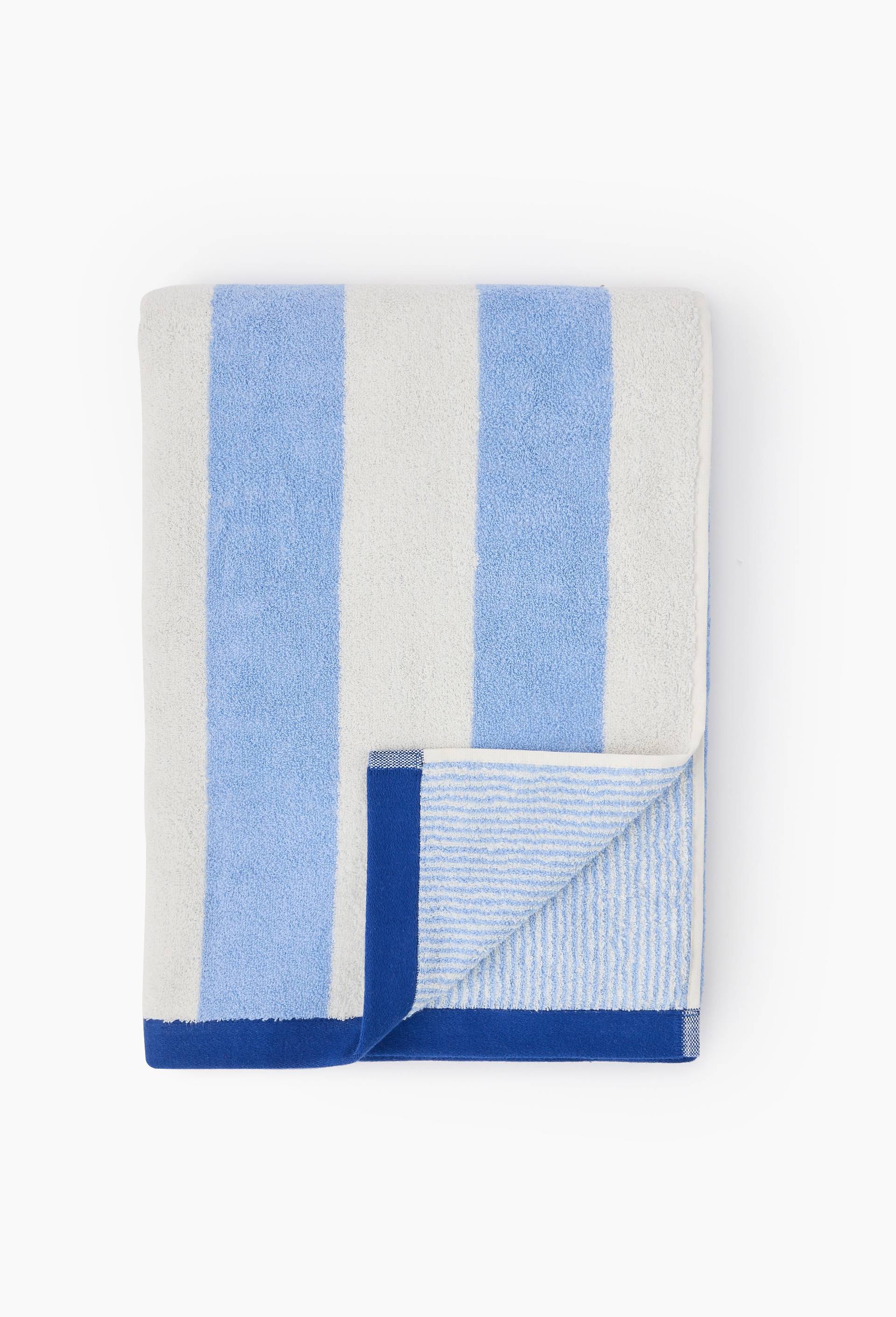 Drap de plage en jacquard ray&eacute;, 100x180cm, 100% coton bio, Bleu, large image number 0.0