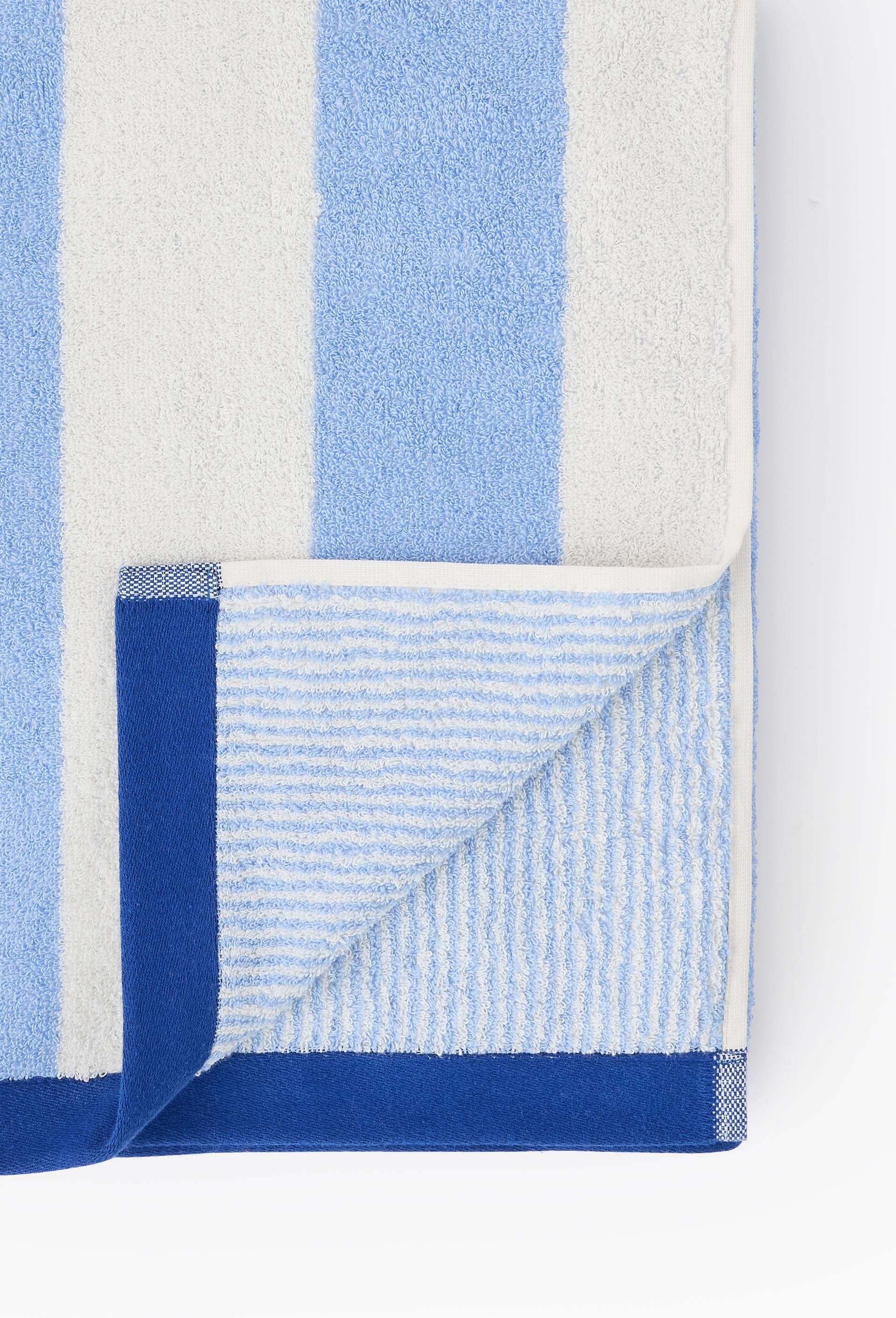 Drap de plage en jacquard ray&eacute;, 100x180cm, 100% coton bio, Bleu, large image number 1
