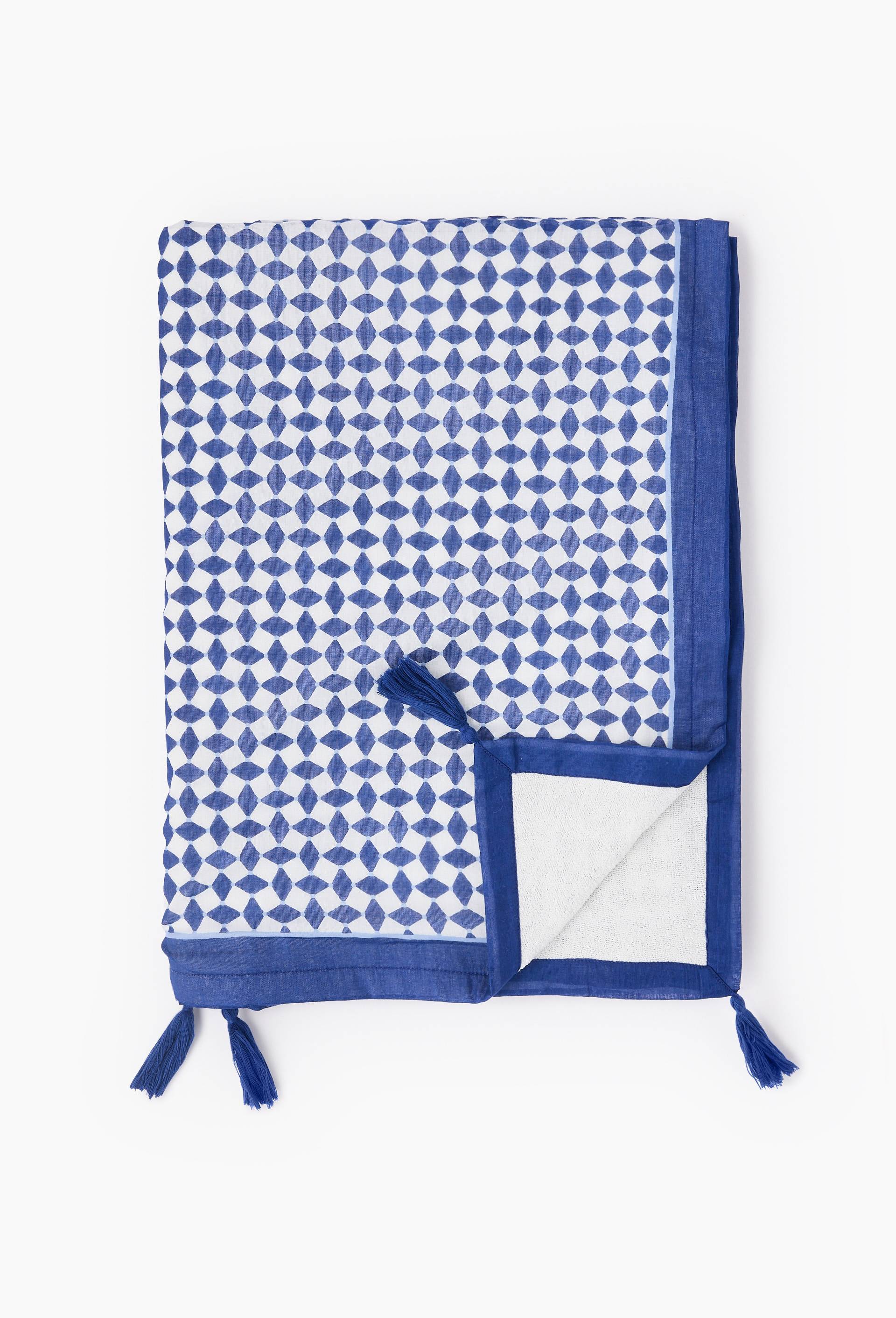 Fouta doubl&eacute;e imprim&eacute;, 100x180cm. Ext&eacute;rieur en coton issu de l'agriculture biologique, doublure en &eacute;ponge, Brun, large image number 0