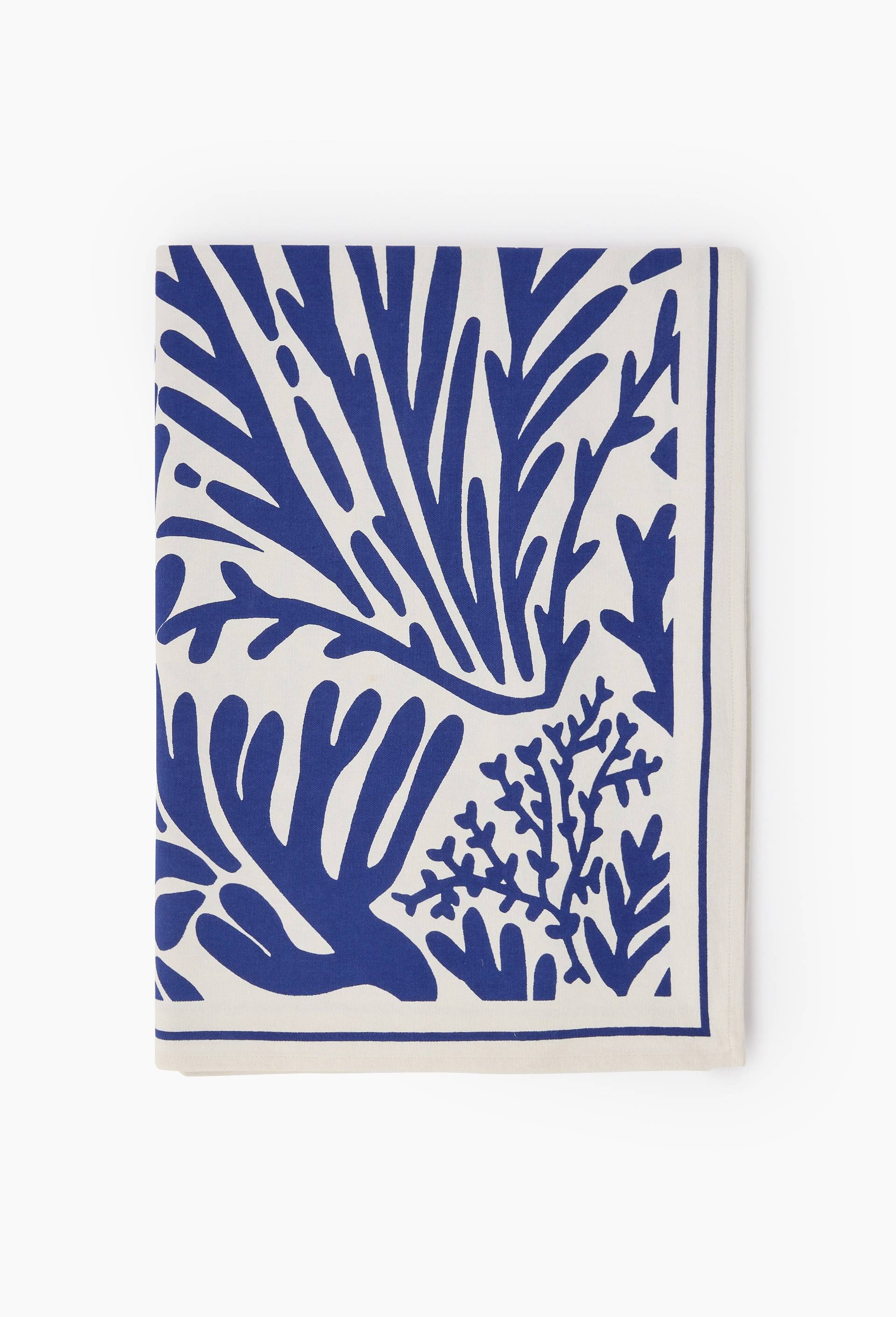 Fouta grande taille imrpim&eacute;,  180x200cm, 100% coton bio, Bleu, large image number 0.0