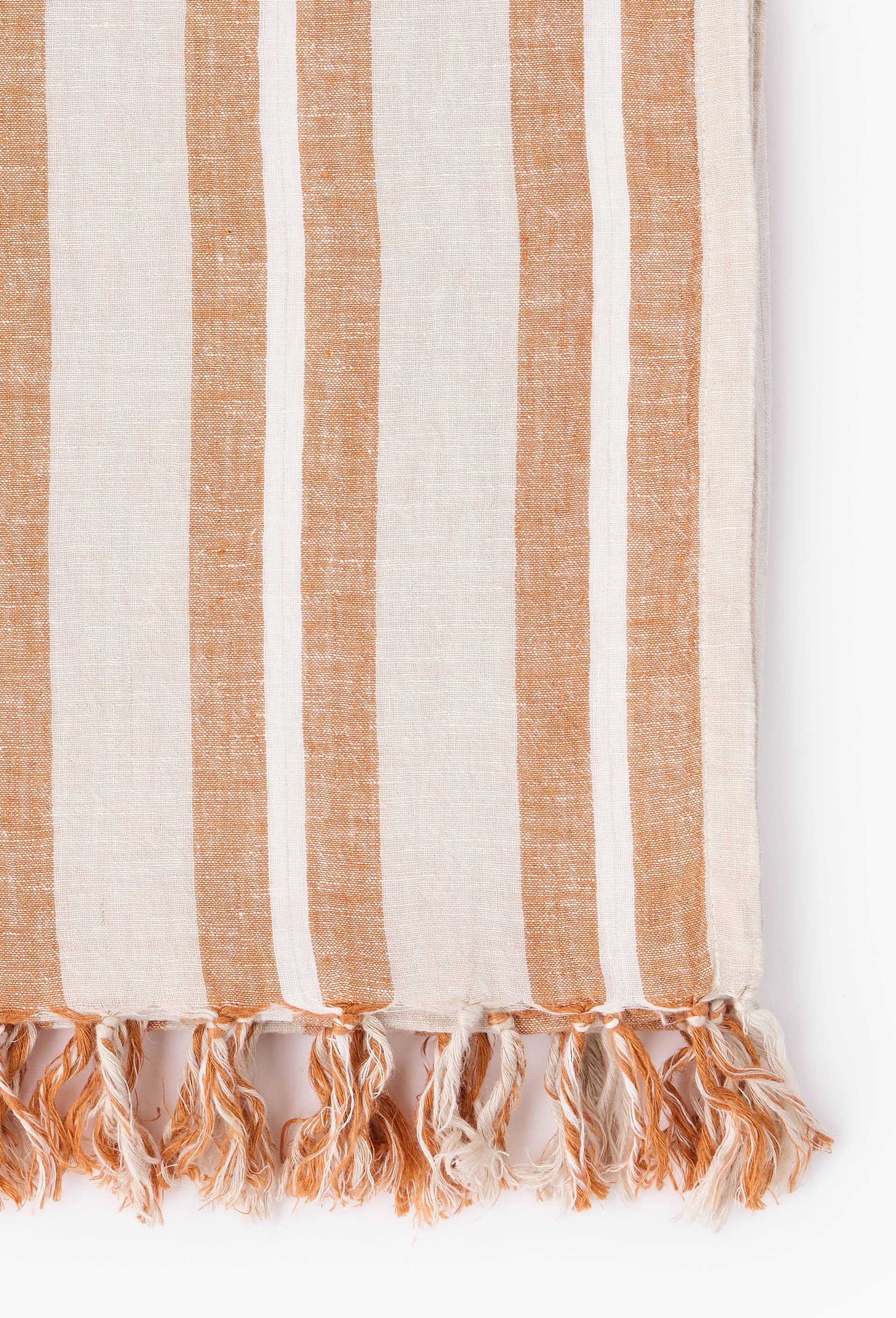 Fouta simple lin rayure chemise, 100x180cm, 100% lin, Brun, large image number 1