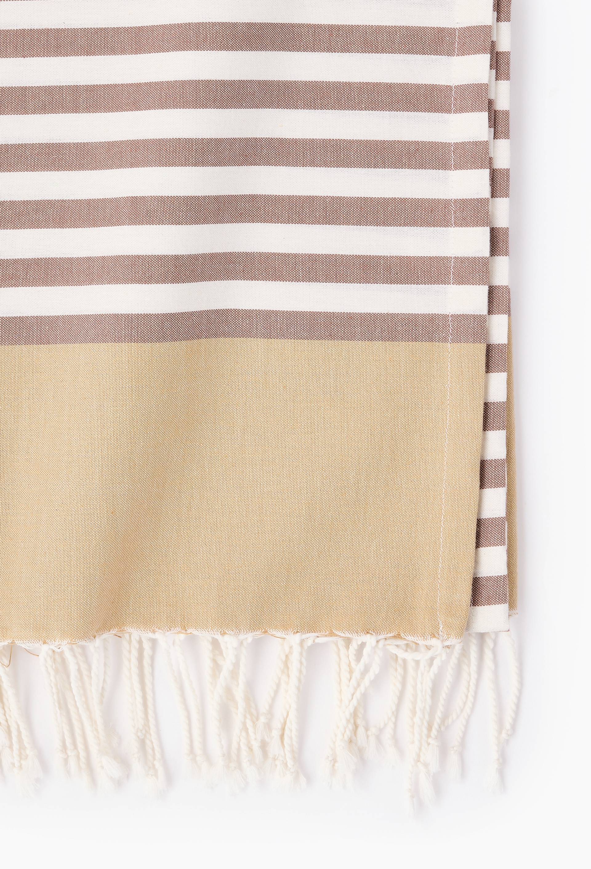 Fouta ray&eacute;e avec franges, 100x180cm, 100% coton bio, Brun, large image number 1.0