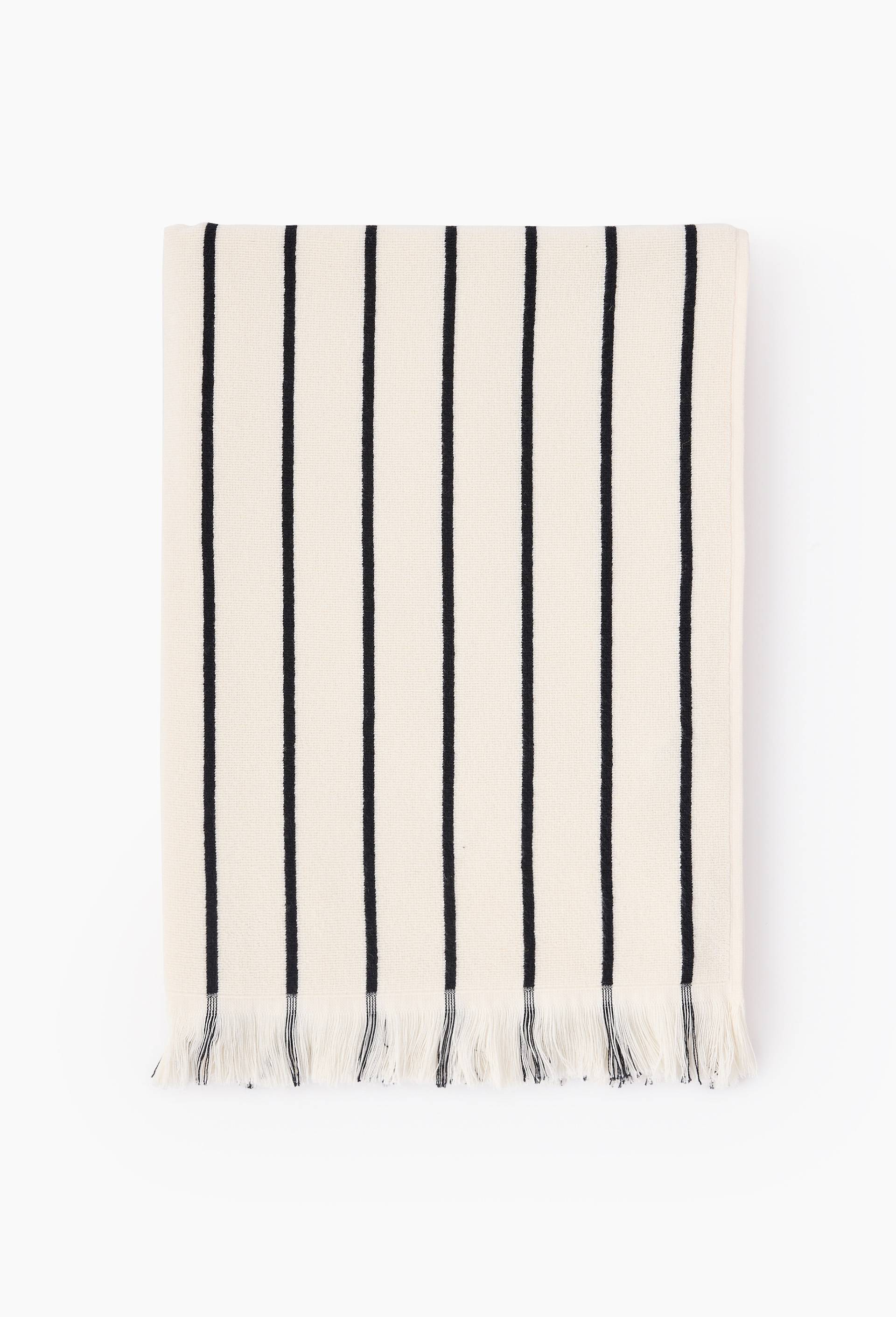 Drap de plage jacquard fines rayures, 100x180cm, 100% coton bio, Noir, large image number 0.0