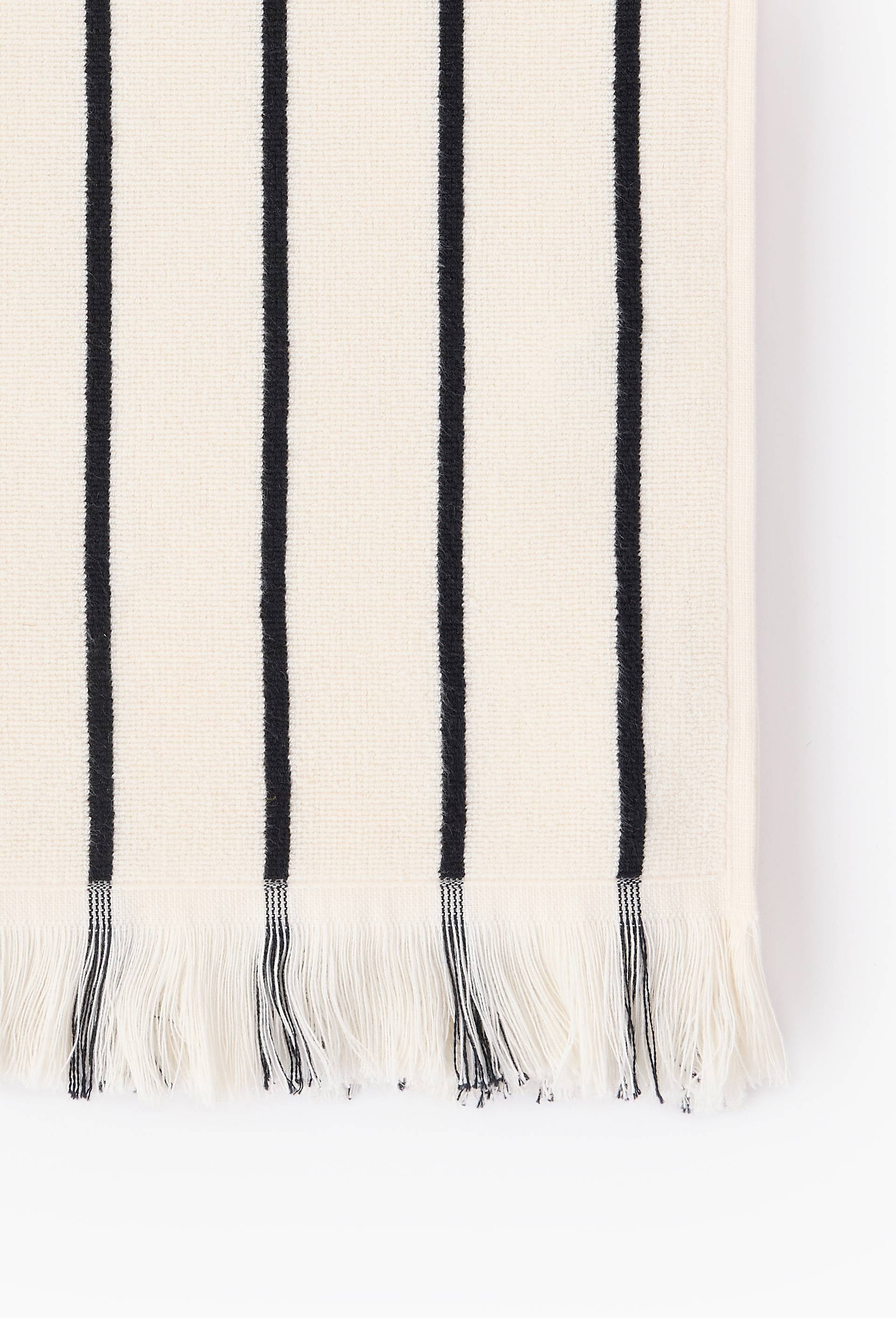 Drap de plage jacquard fines rayures, 100x180cm, 100% coton bio, Noir, large image number 1.0