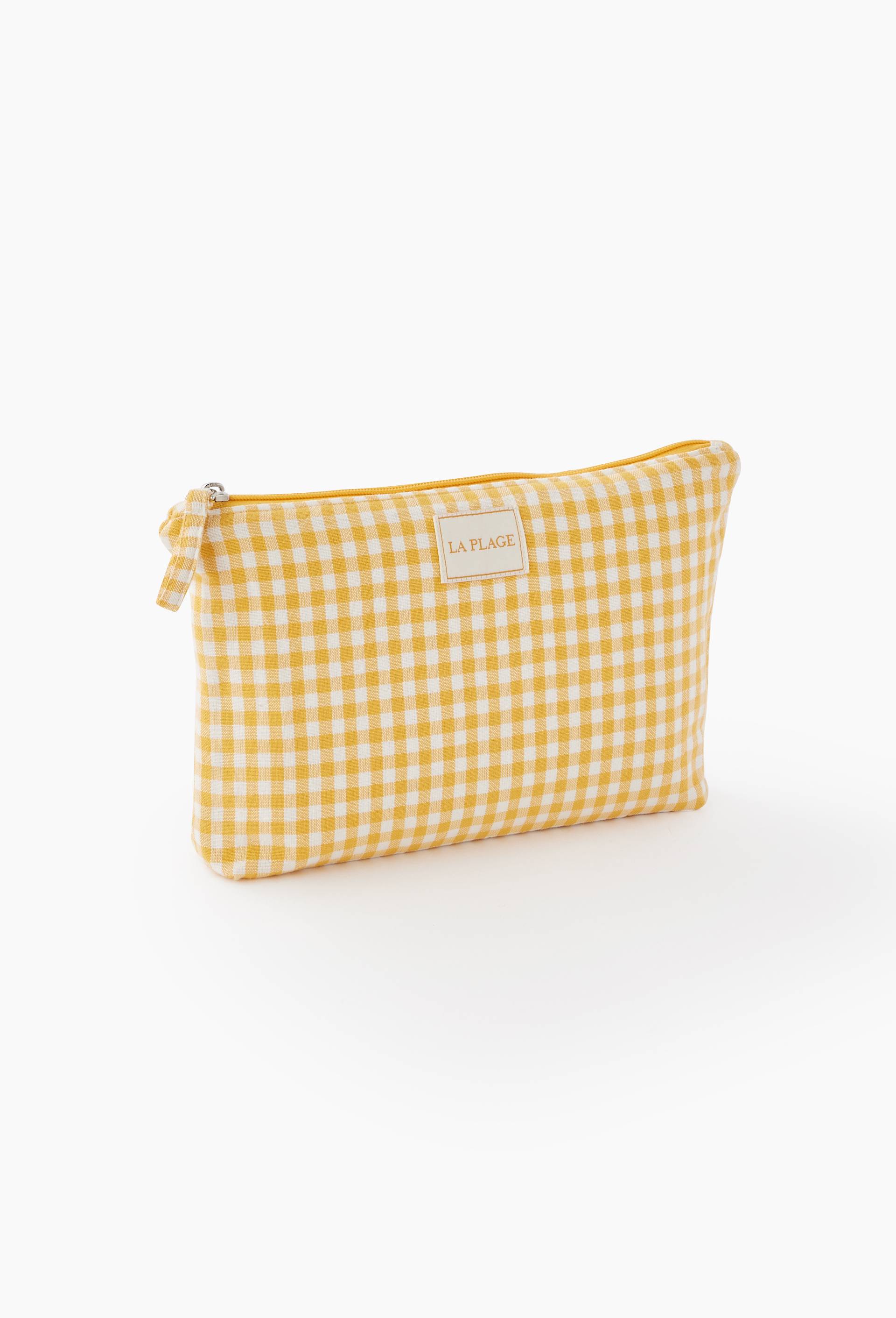 Trousse de toilette int&eacute;rieur d&eacute;perlant, 16x27cm, en coton, Jaune, large image number 0.0