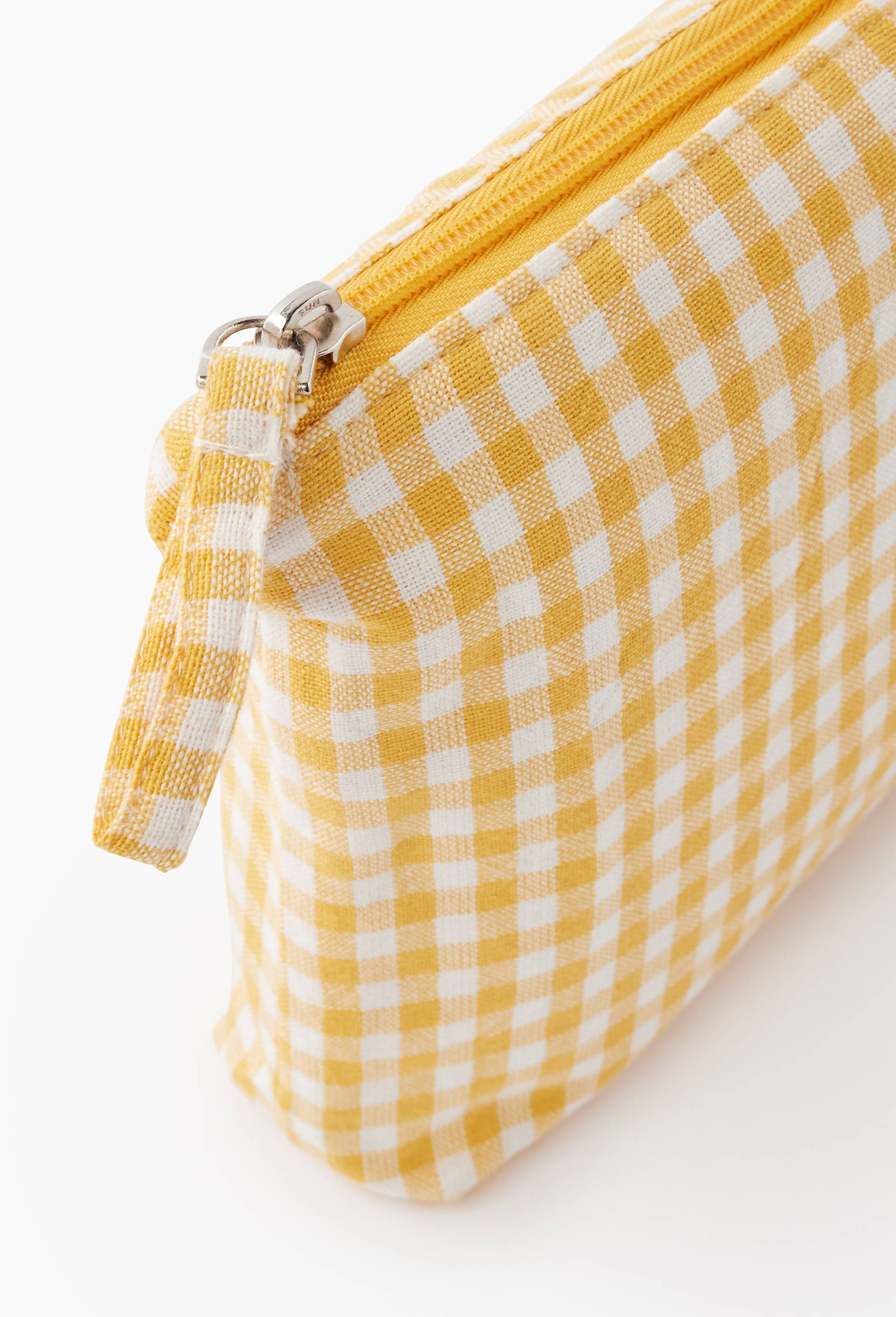 Trousse de toilette int&eacute;rieur d&eacute;perlant, 16x27cm, en coton, Jaune, large image number 1