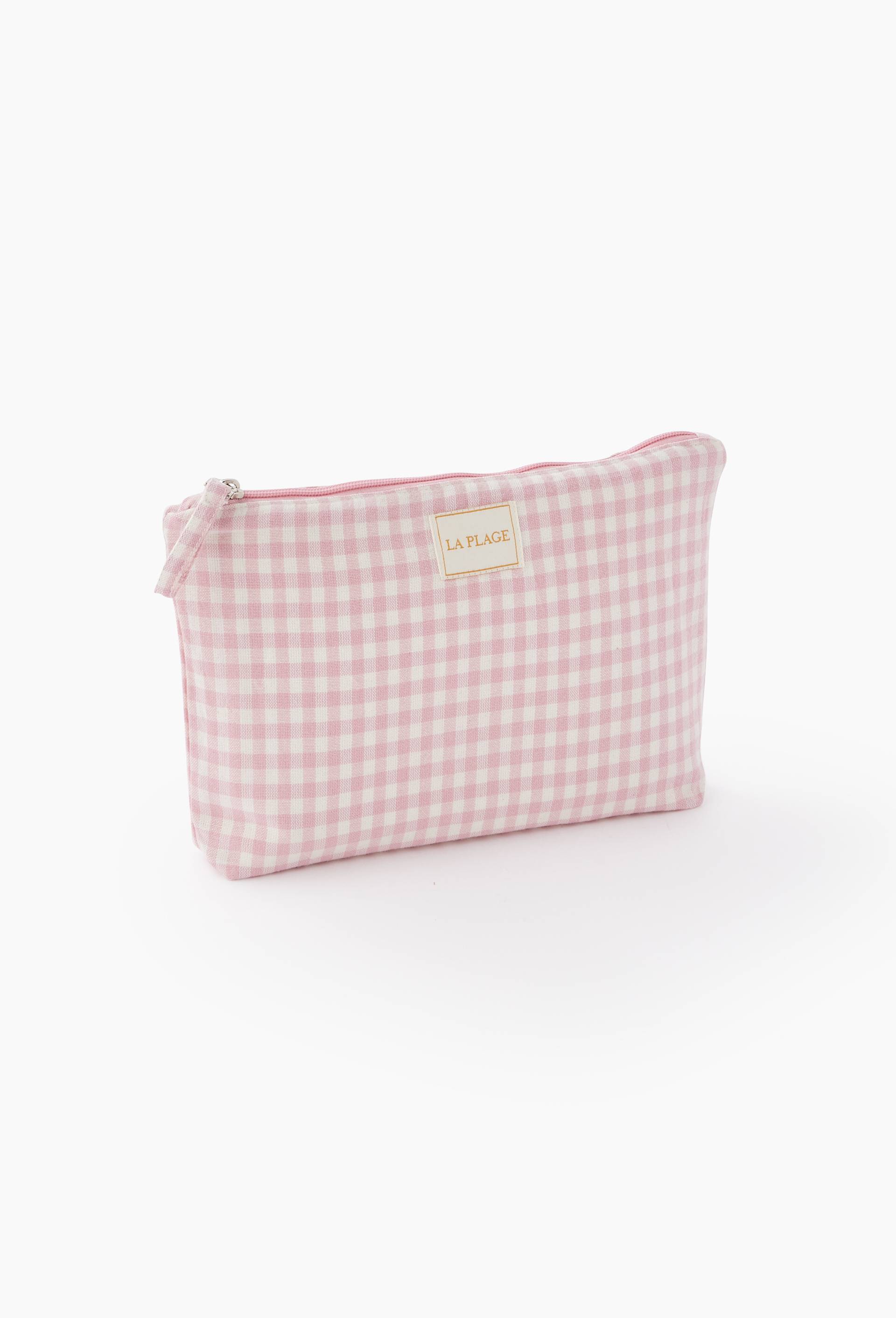 Trousse de toilette int&eacute;rieur d&eacute;perlant, 16x27cm, en coton, Rose, large image number 0