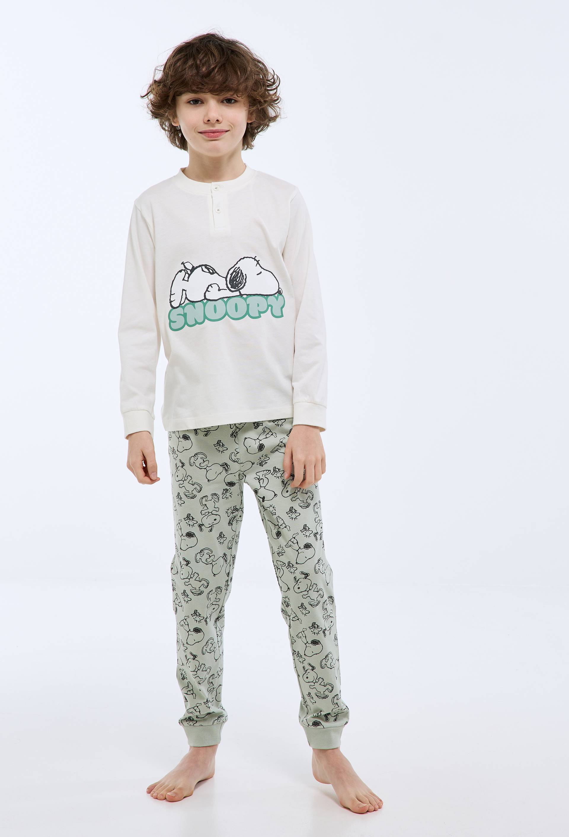 Pyjama manches longues SNOOPY en coton BIO GOTS, Vert clair, large image number 0