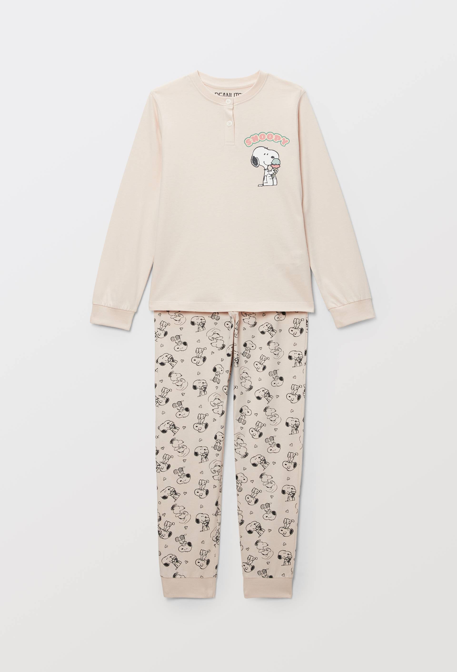 Pyjama manches longues SNOOPY en coton BIO GOTS, Beige clair, large image number 1.0