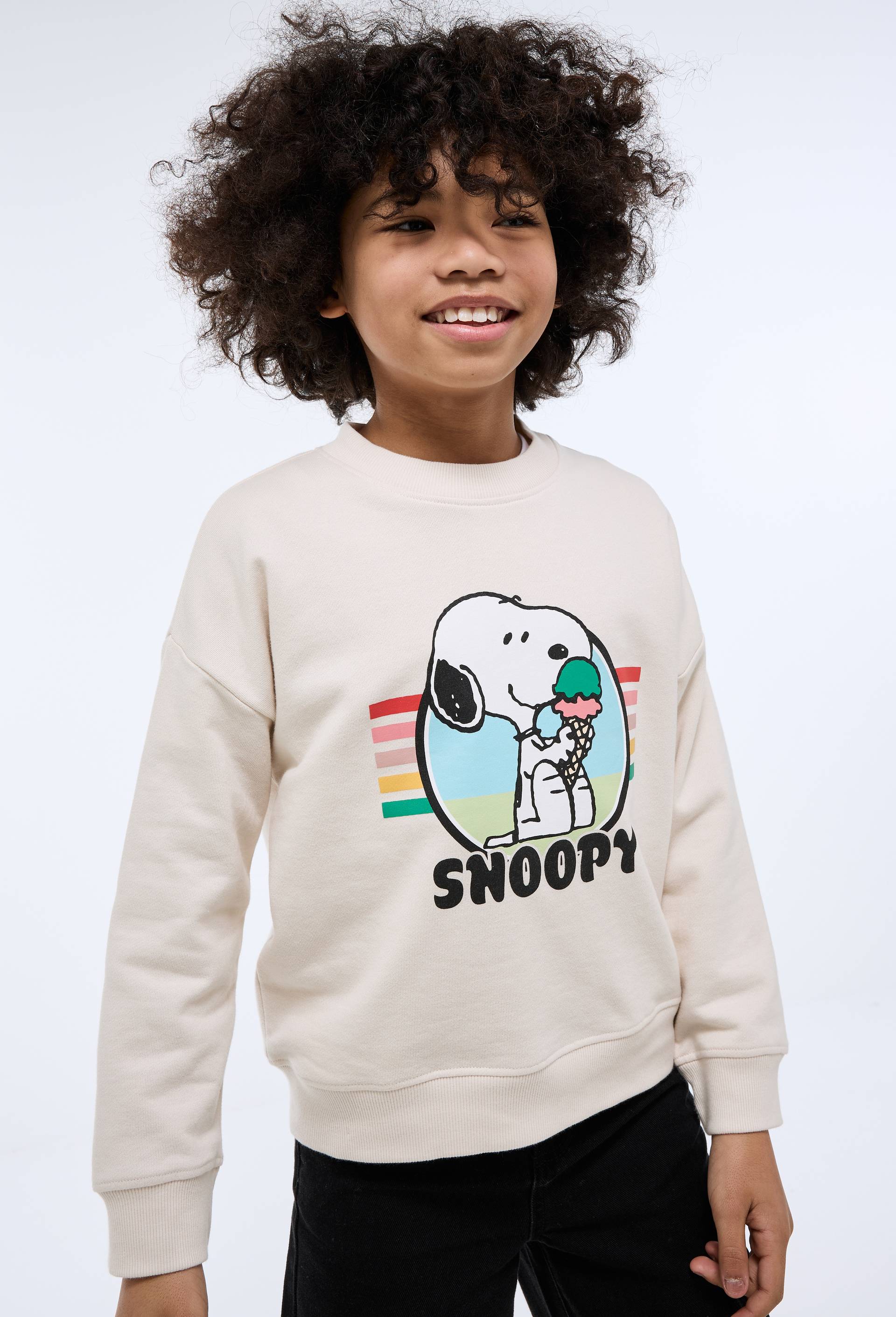 Sweatshirt imprim&eacute; SNOOPY en coton BIO GOTS, Ecru, large image number 1