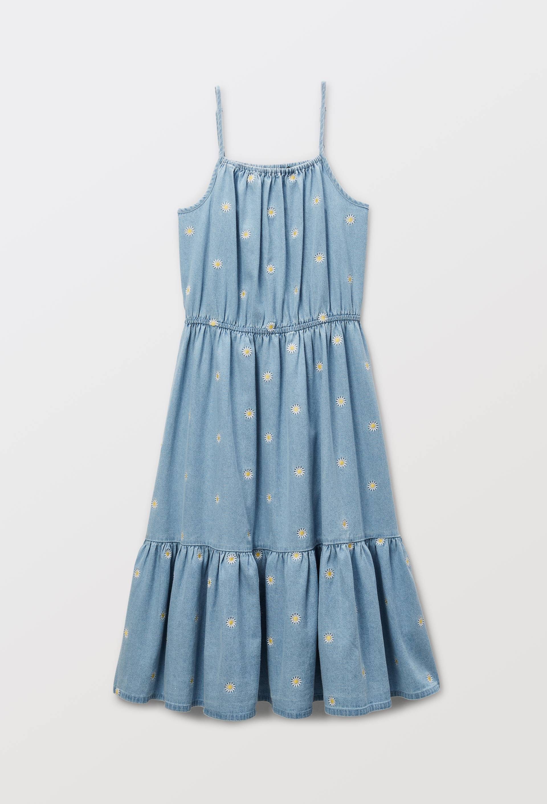 Robe longue &agrave; bretelles imprim&eacute;e en coton, Bleu, large image number 1
