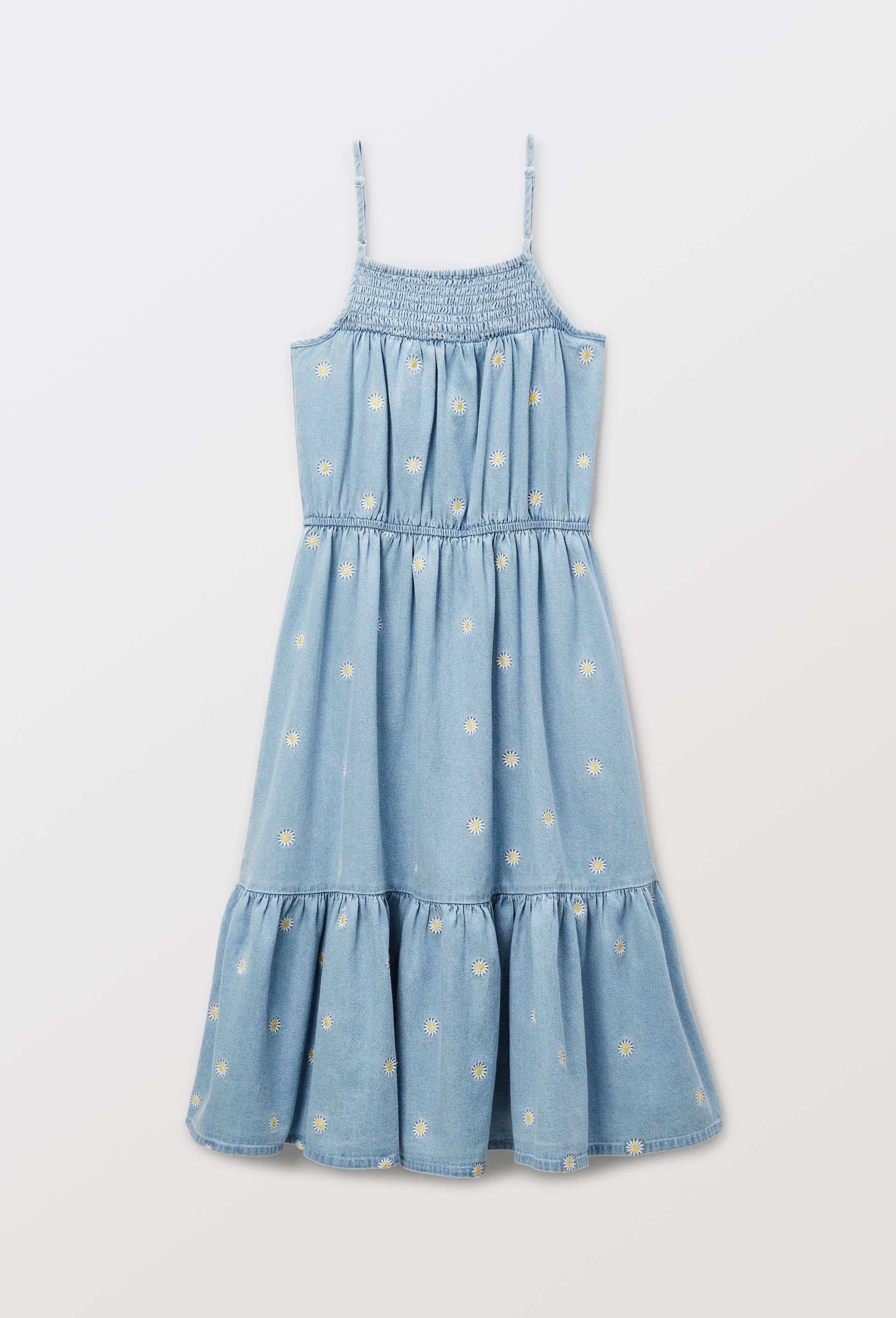 Robe longue &agrave; bretelles imprim&eacute;e en coton, Bleu, large image number 2