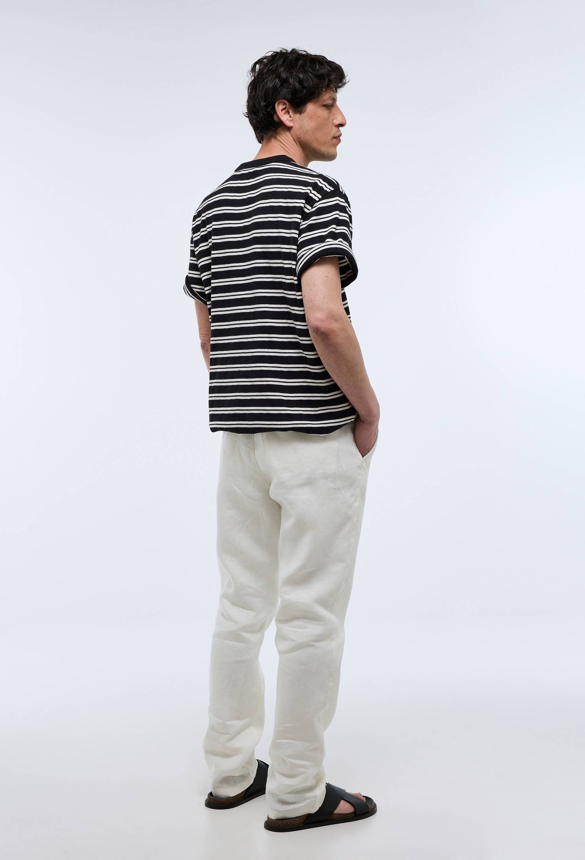 Pantalon boutonn&eacute; en lin, Beige clair, large image number 1