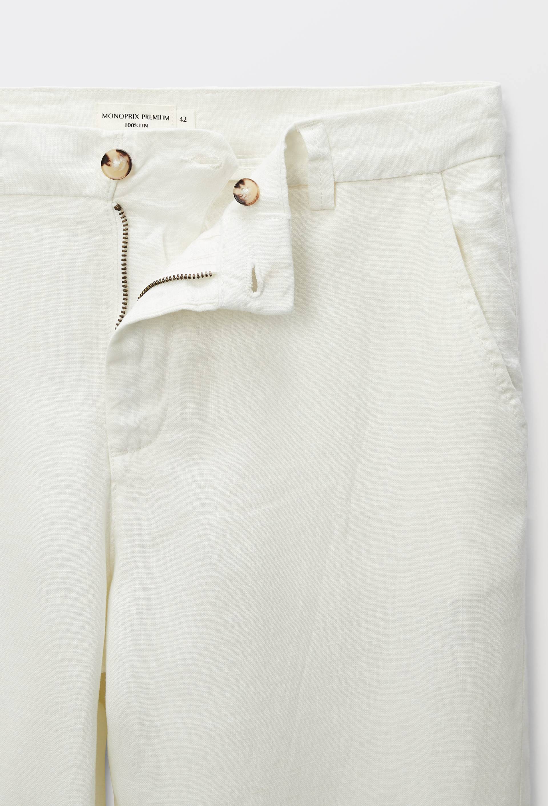 Pantalon boutonn&eacute; en lin, Beige clair, large image number 3