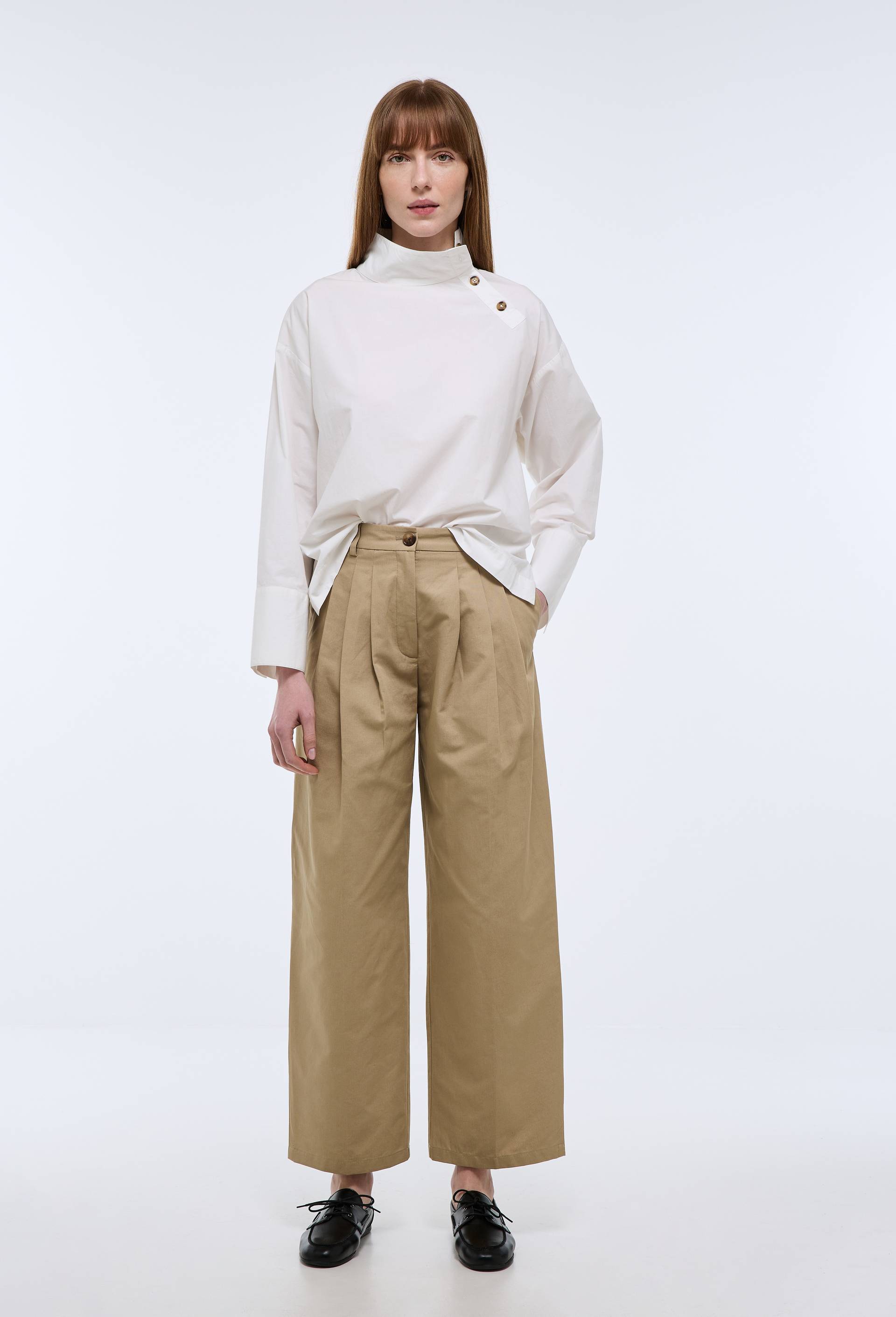 Pantalon fluide en coton et lin, Brun clair, large image number 1.0