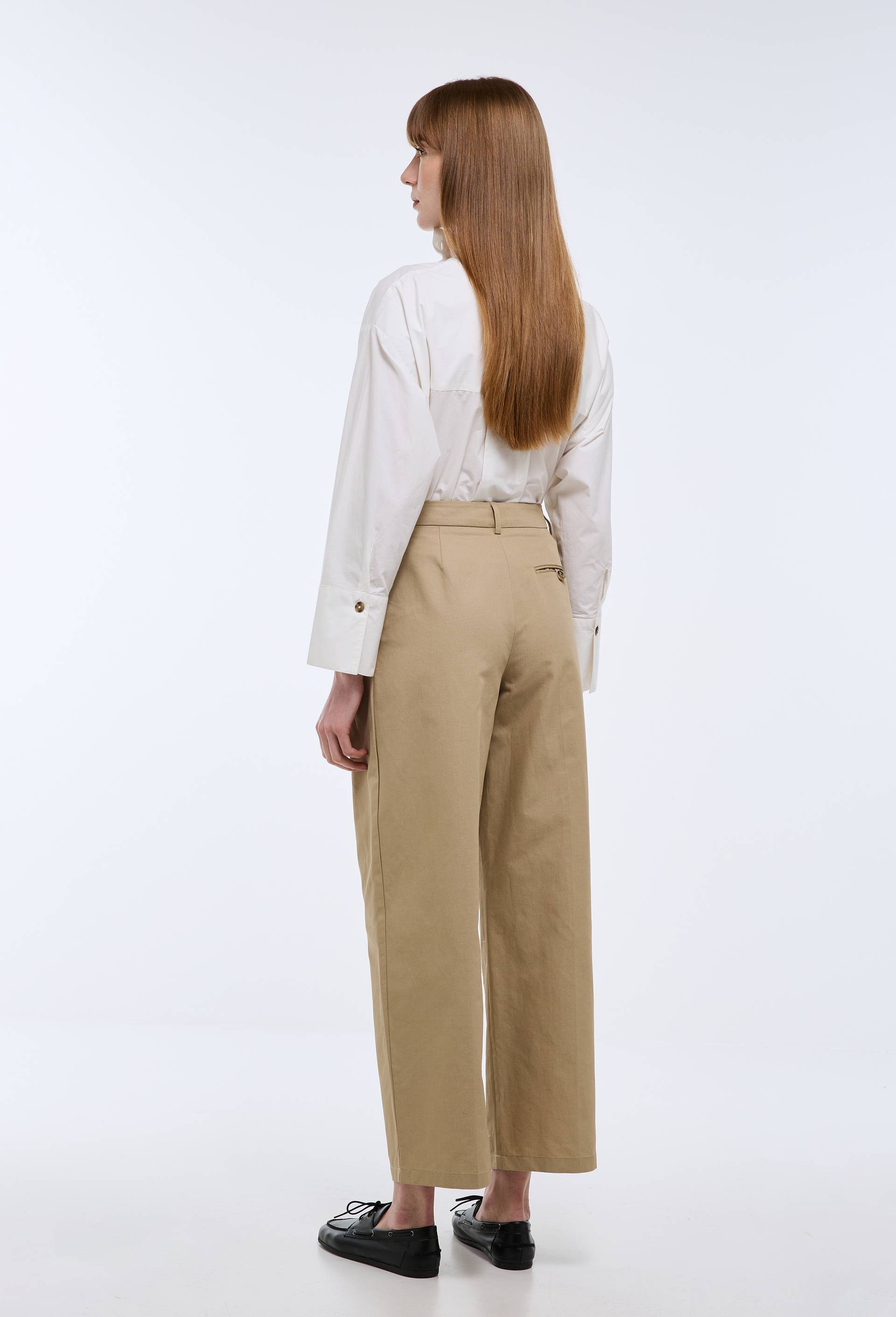 Pantalon fluide en coton et lin, Brun clair, large image number 2