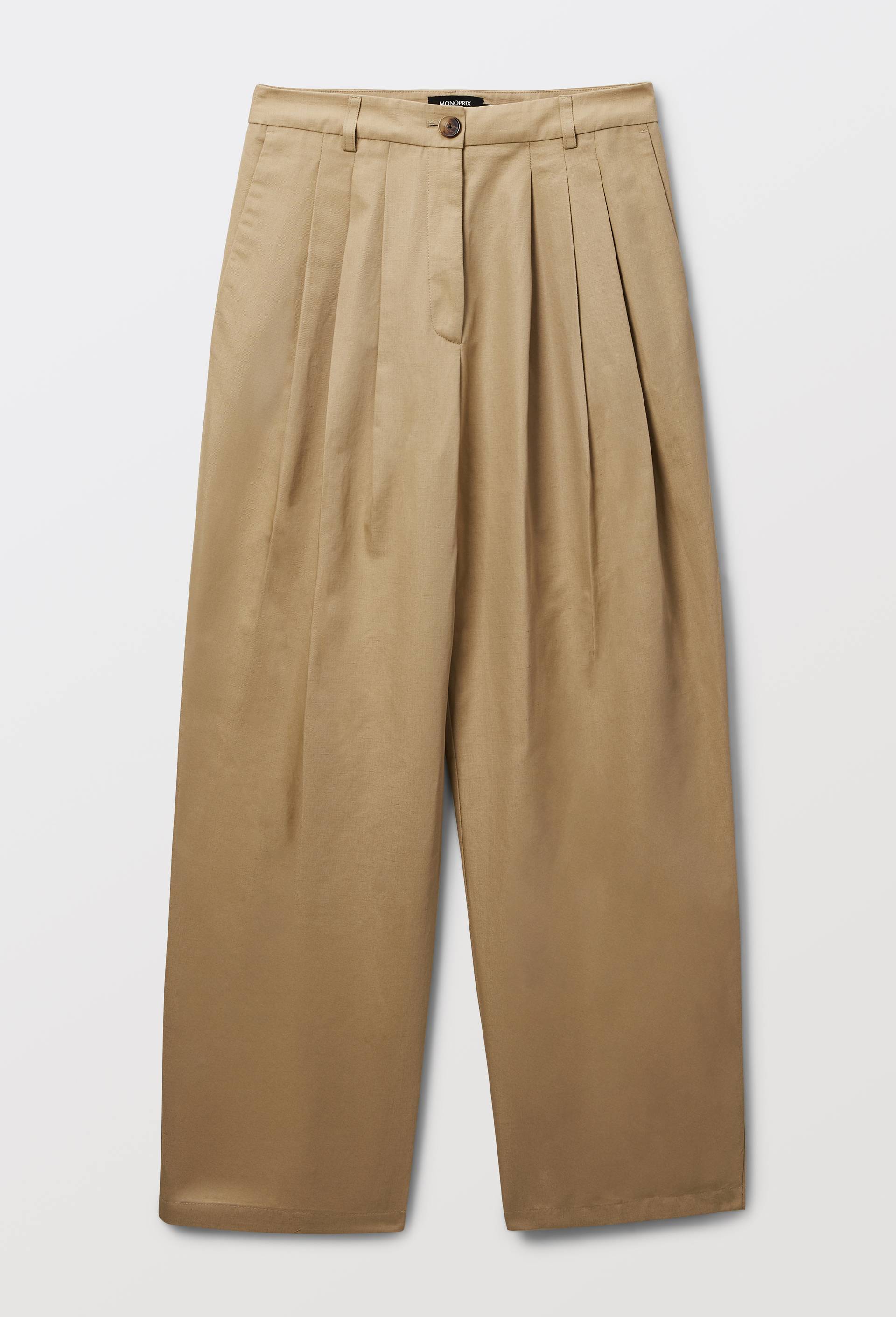 Pantalon fluide en coton et lin, Brun clair, large image number 3