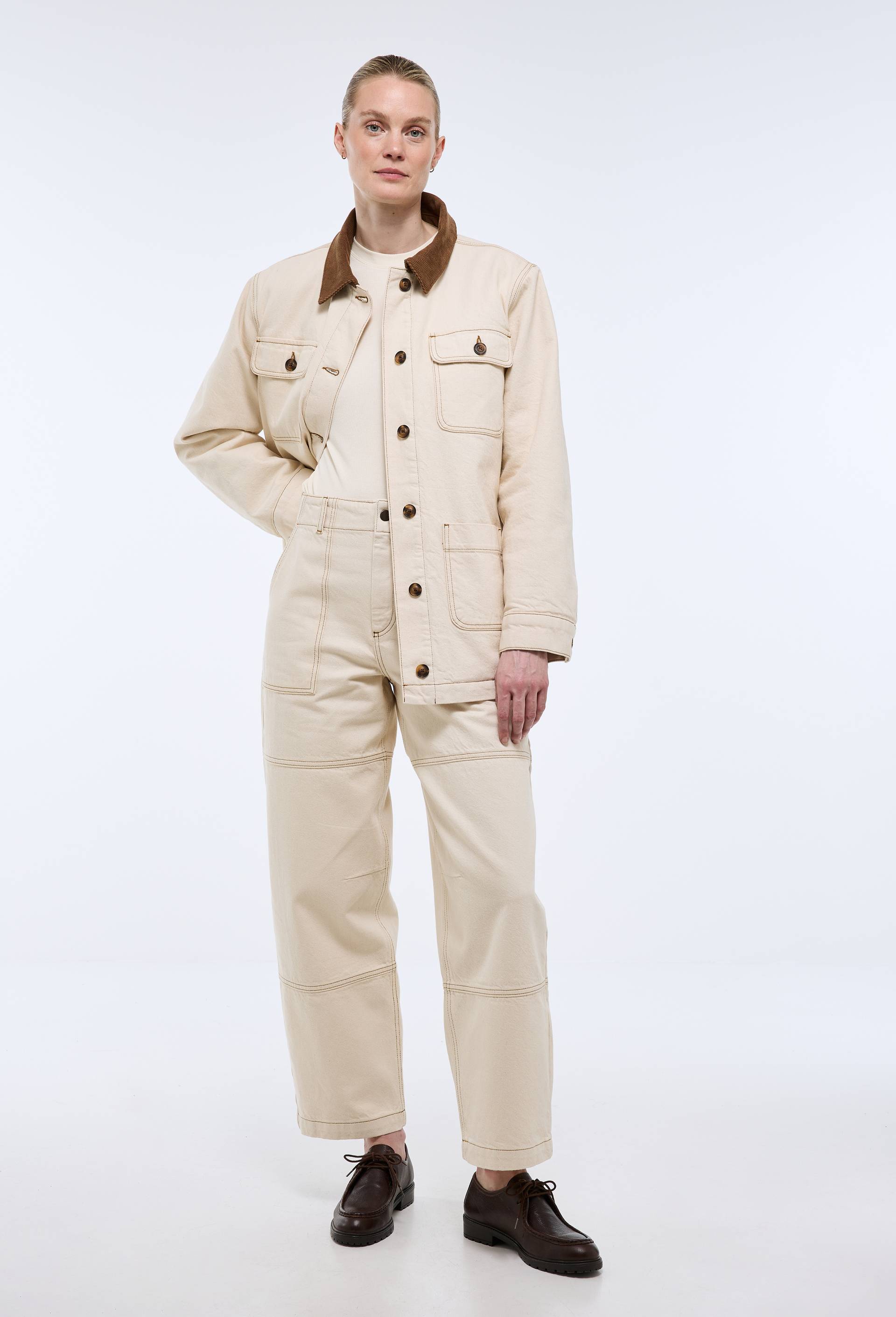 Jean large charpentier en denim &eacute;cru - ATELIER DENIM, Ecru, large image number 3.0