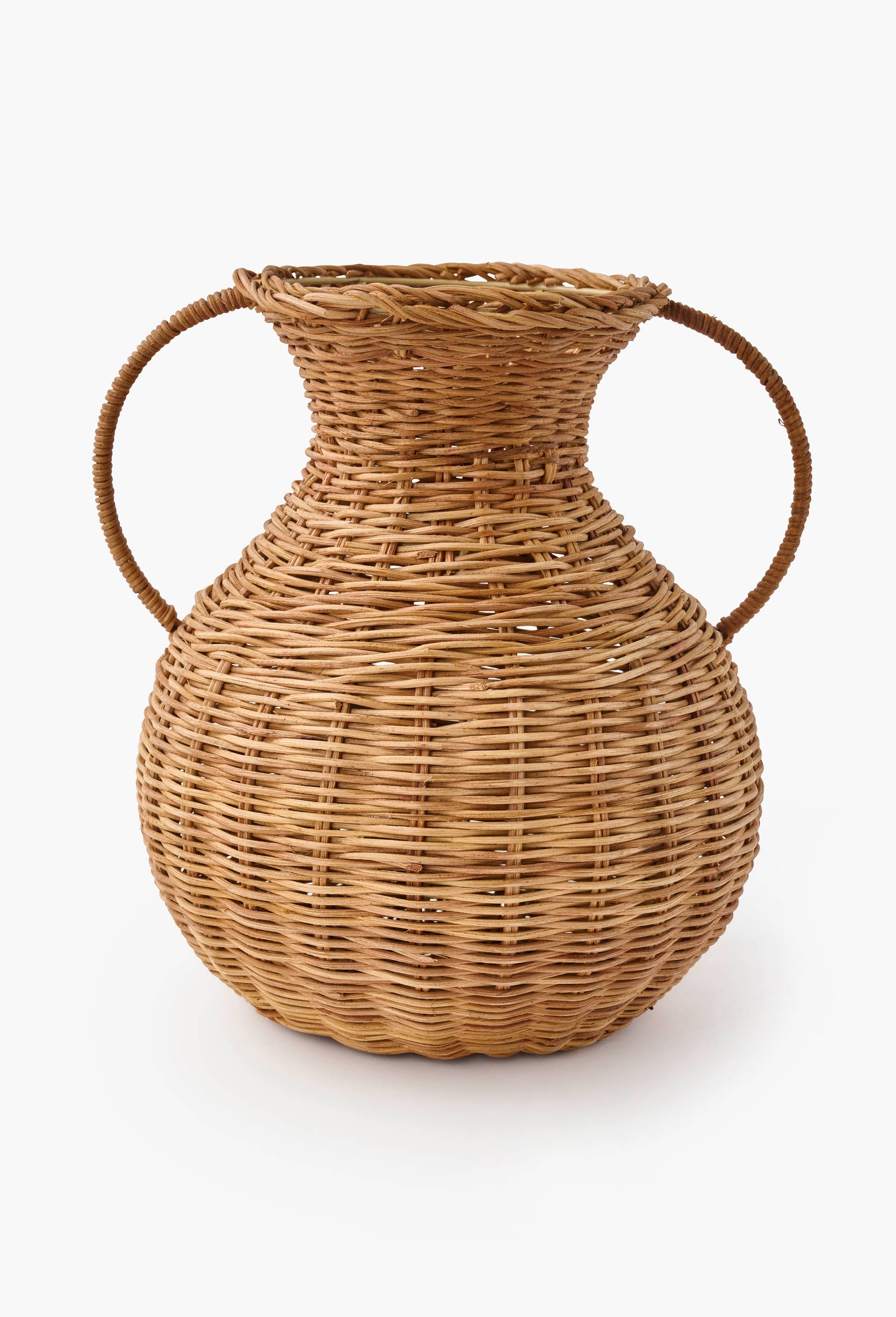Vase, Dia18/30xH32cm, en rotin et m&eacute;tal, Beige clair, large image number 0.0