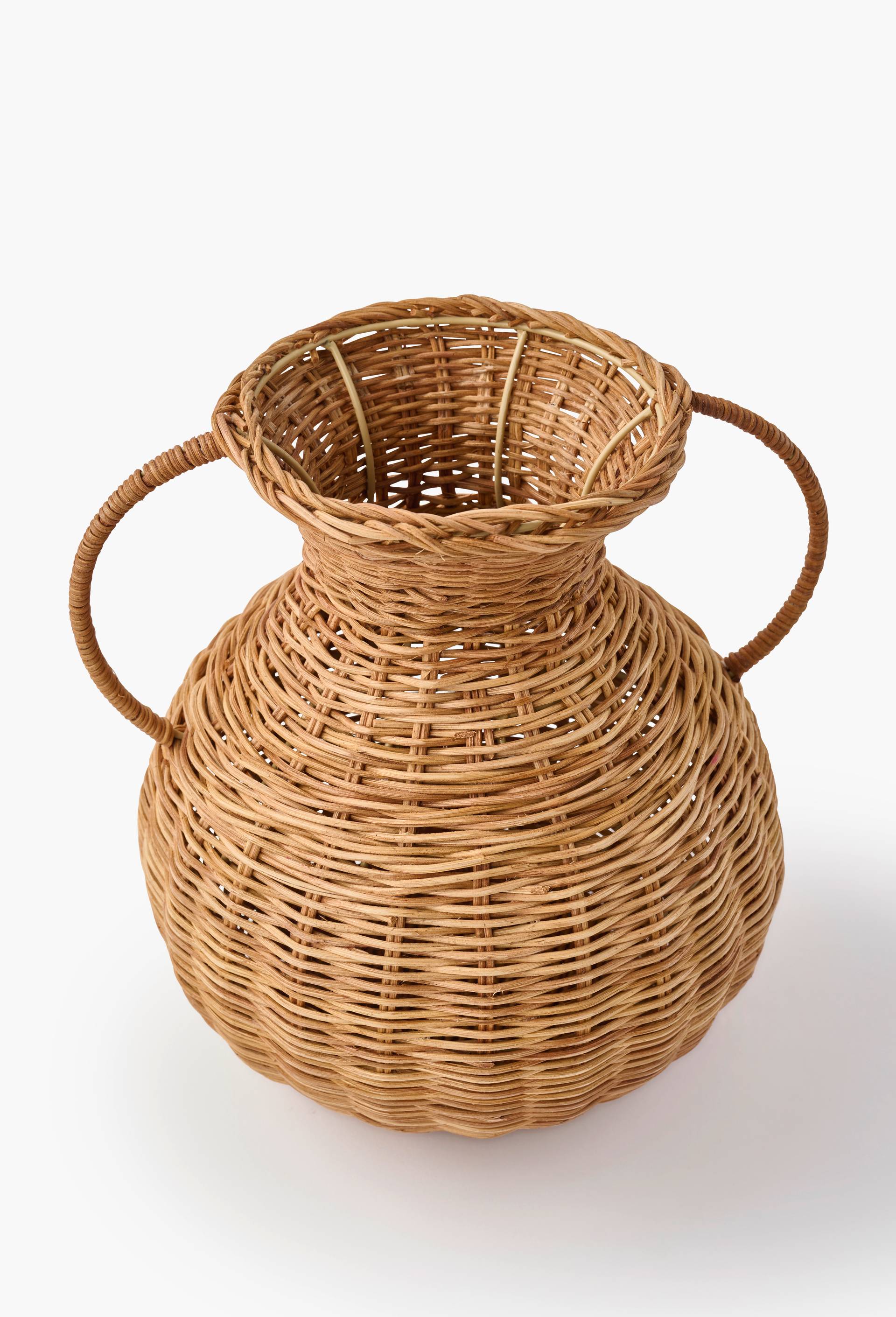 Vase, Dia18/30xH32cm, en rotin et m&eacute;tal, Beige clair, large image number 1
