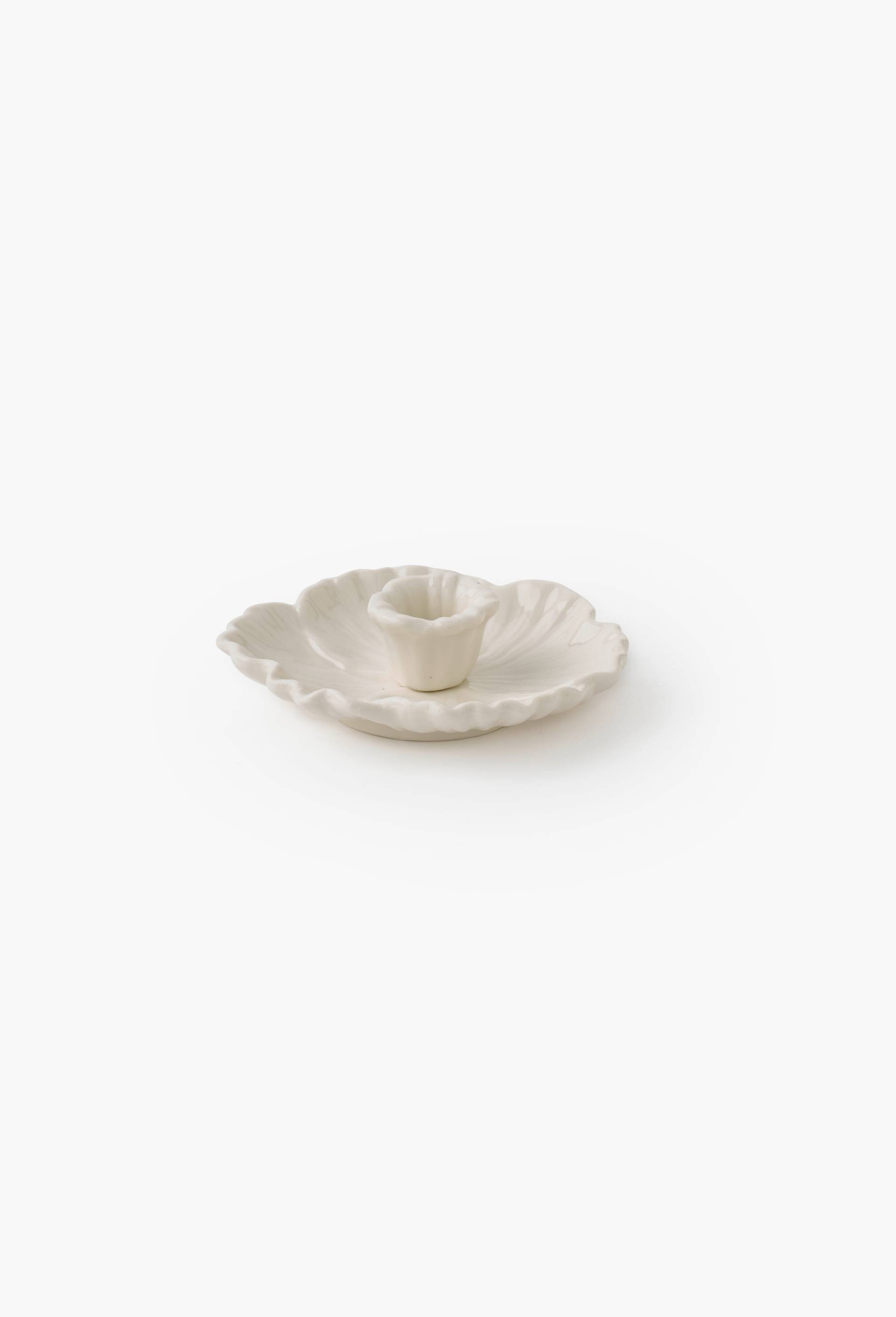 Bougeoir barbotine fleur, 13x12.5x4cm, en c&eacute;ramique, Ecru, large image number 0